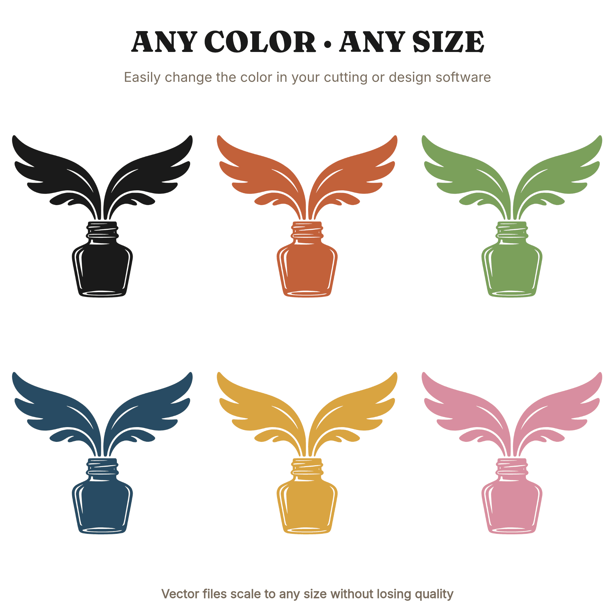 Vintage Ink Bottle SVG PNG, Boho Wing Splash Design, Teacher Appreciation Gift, Back to School Cut File — view 2