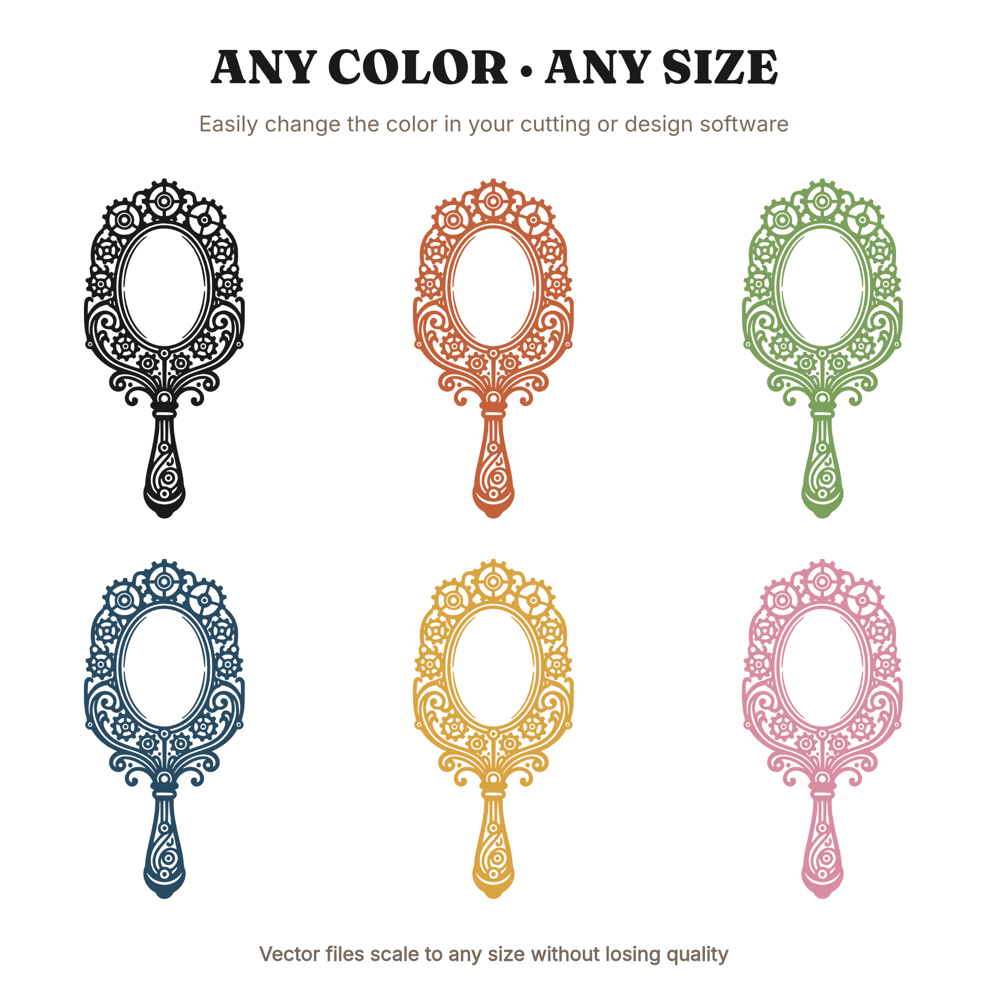 Steampunk Hand Mirror SVG PNG Wedding Silhouette Cut File Vintage Bridal Gears Mechanical Decor — view 2