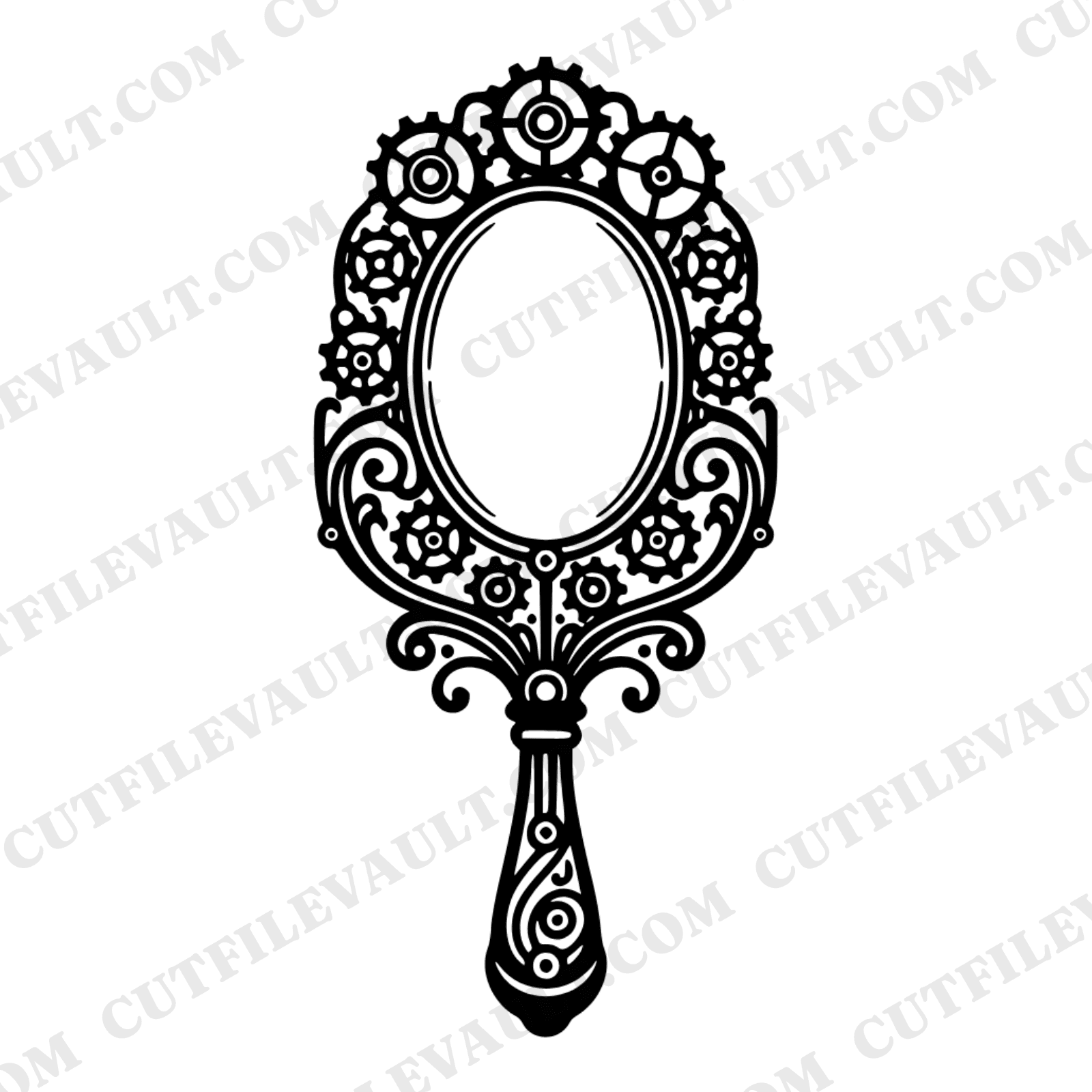 Steampunk Hand Mirror SVG PNG Wedding Silhouette Cut File Vintage Bridal Gears Mechanical Decor — view 1