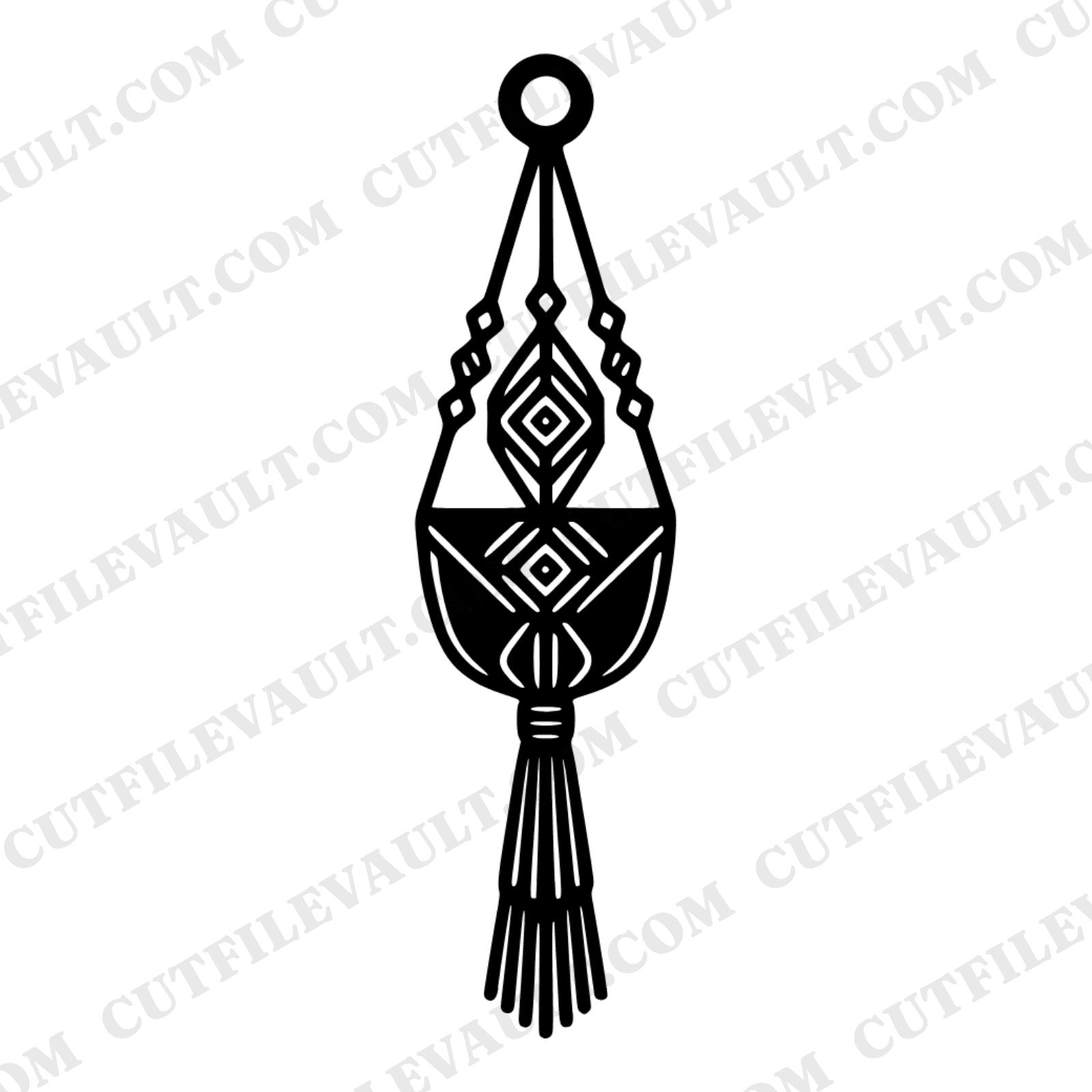 Macramé Plant Hanger SVG PNG, Boho Folk Art Cut File, Cottagecore Hanging Planter Clipart Design — view 1