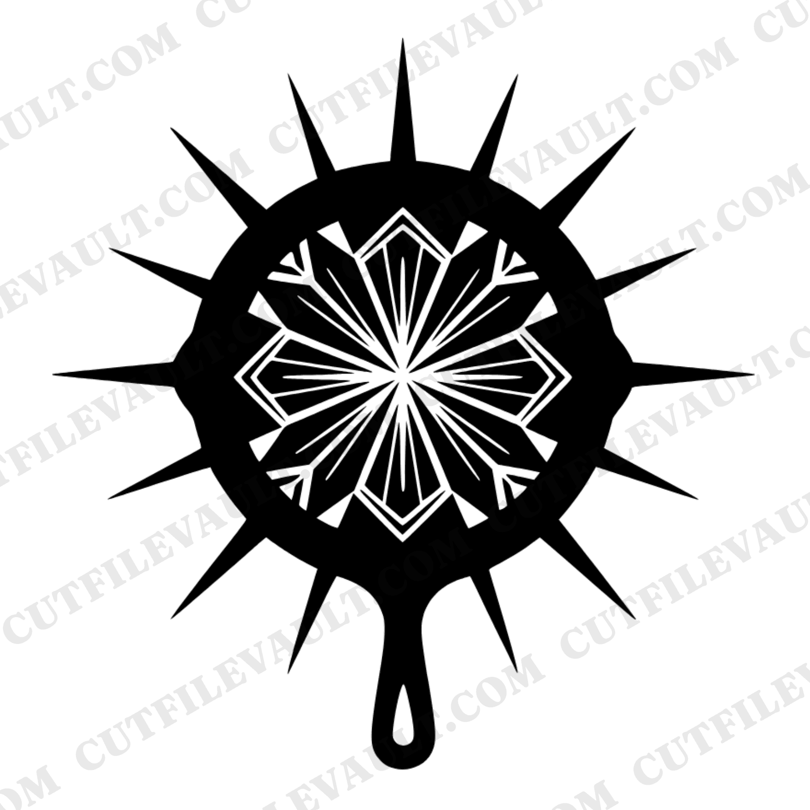 National Fried Chicken Day SVG PNG, Art Deco Skillet Sunburst, Cast Iron Kitchen Cut File — view 1