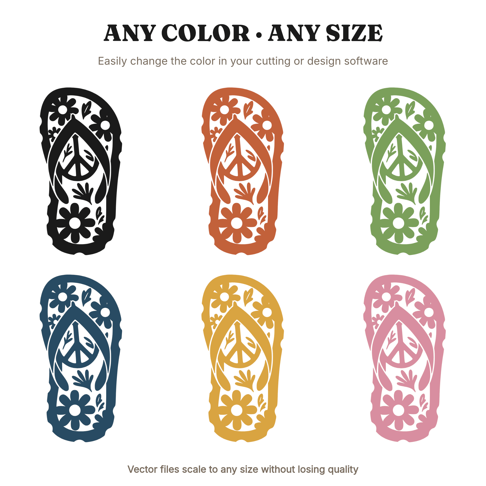 Groovy Peace Sign Flip Flop SVG PNG, Retro Summer Sandal Cut File, Cottagecore Floral Design — view 2