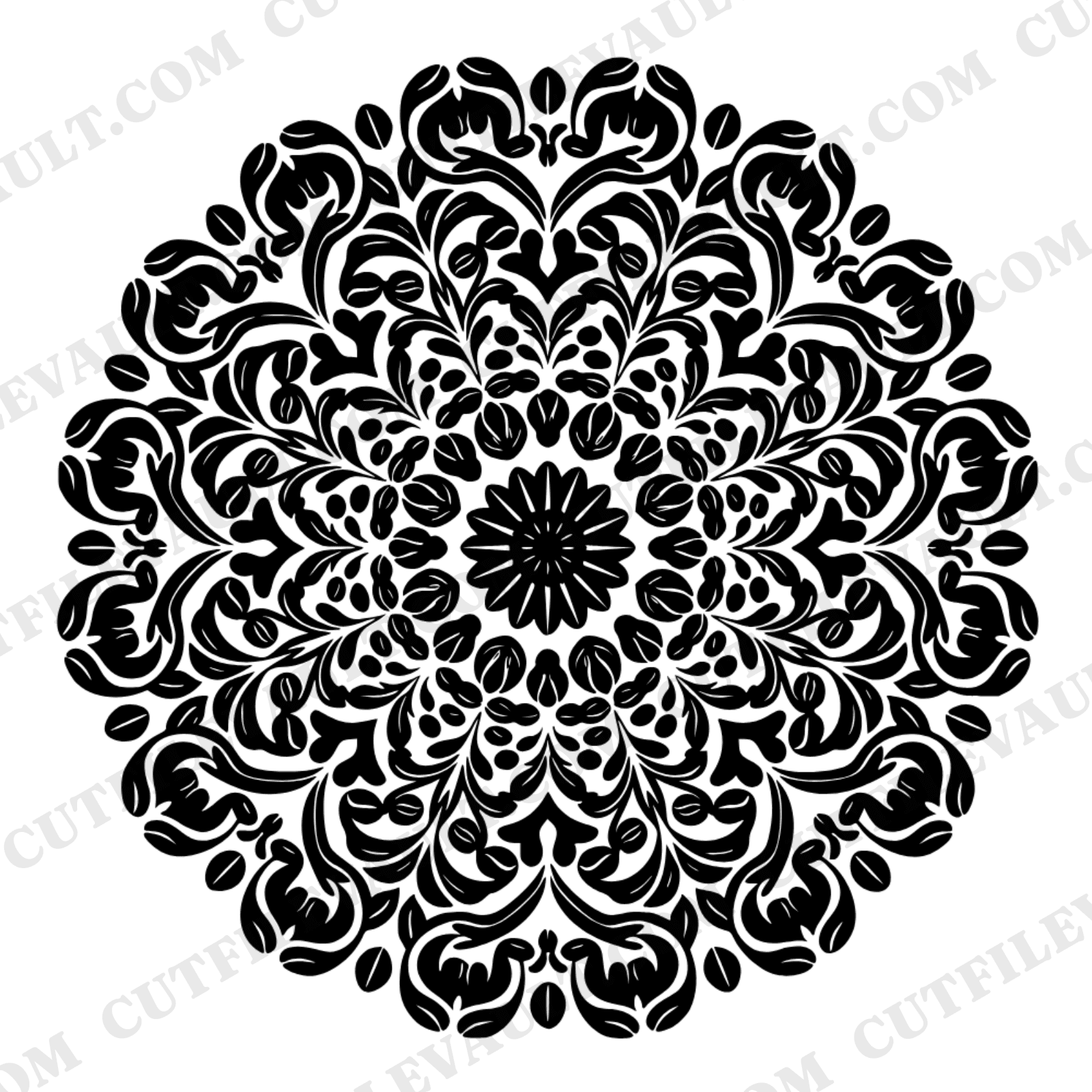 National Coffee Day Mandala SVG PNG, Coffee Bean Concentric Circles Cut File, Cottagecore Floral Design — view 1