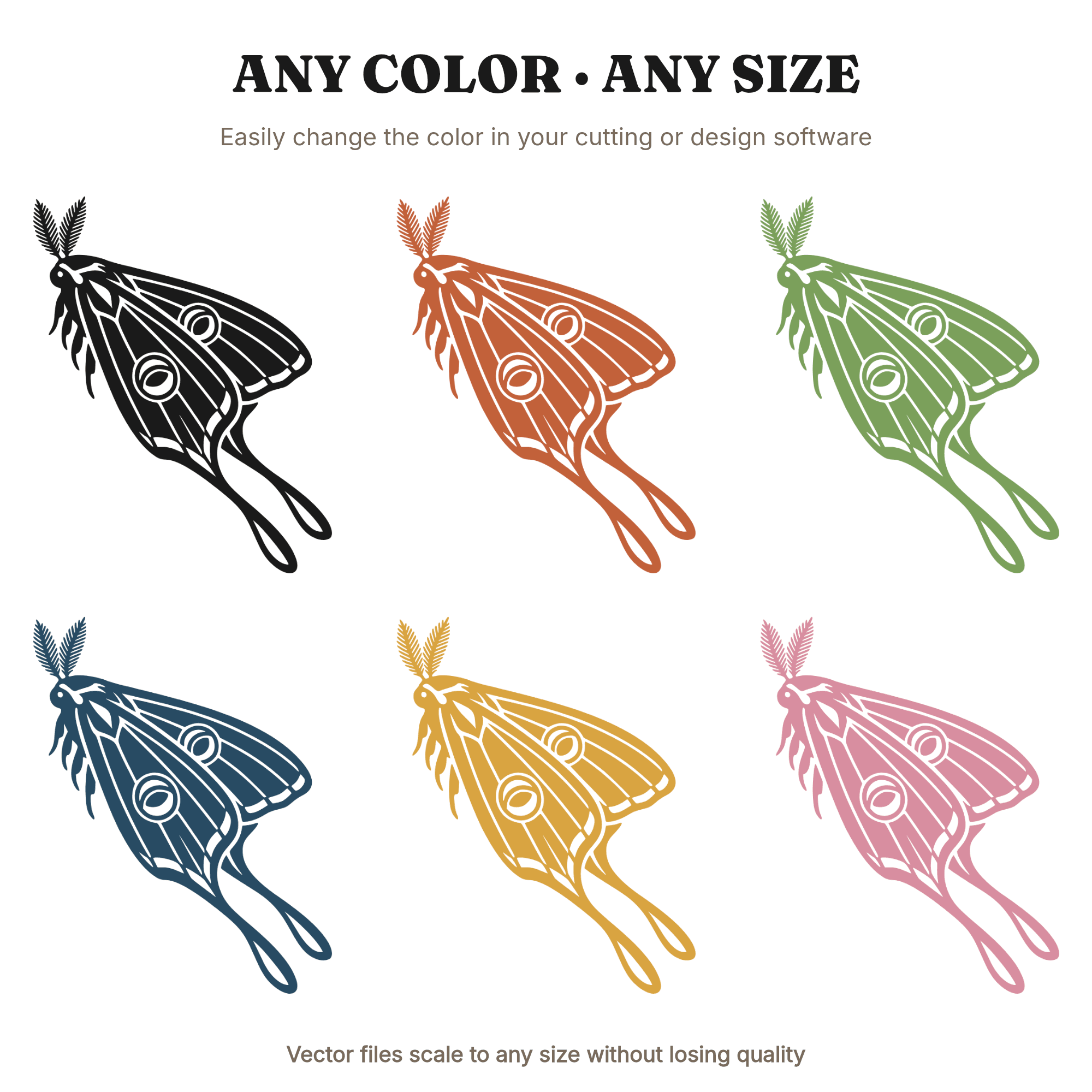Luna Moth SVG PNG Art Deco Left Profile Specimen Cut File Geometric Insect Vintage Scientific — view 2