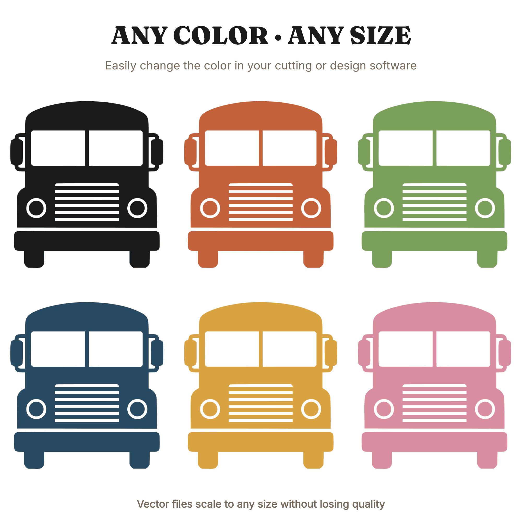 Front View School Bus SVG PNG Mascot Silhouette Mid-Century Minimal Cut File Back to School Spirit — view 2