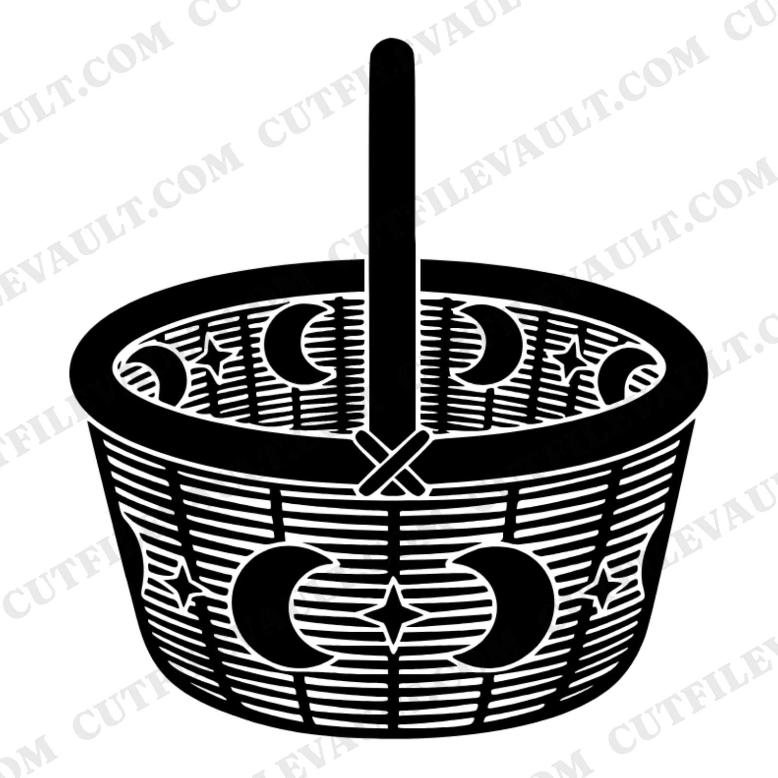 Celestial Picnic Basket SVG Top View Moon Handle Cut File PNG Mystical Woven Basket Overhead Design — view 1