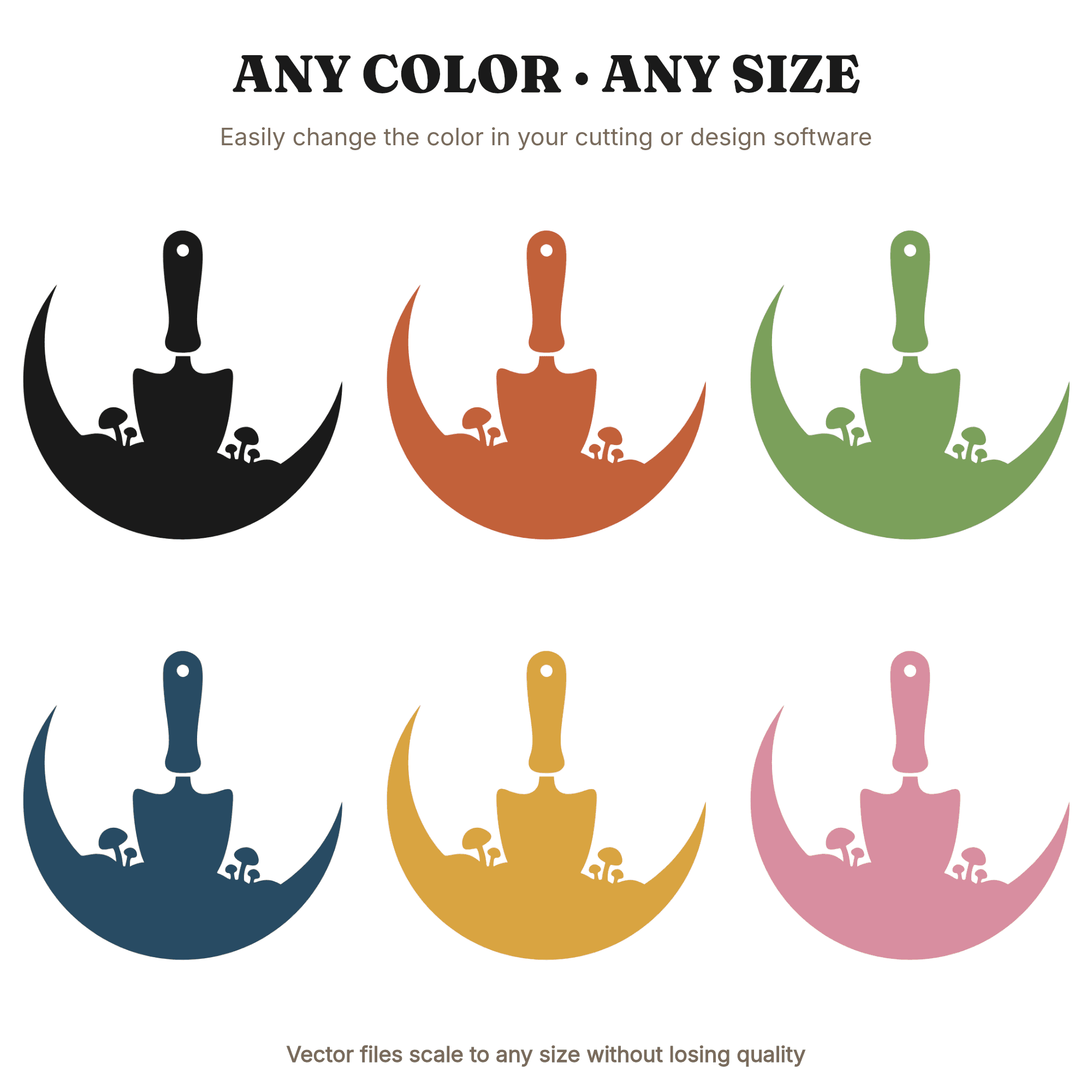 Crescent Moon Garden Trowel SVG PNG, Mushroom Gardener Cut File, Cottagecore Labor Day Design — view 2