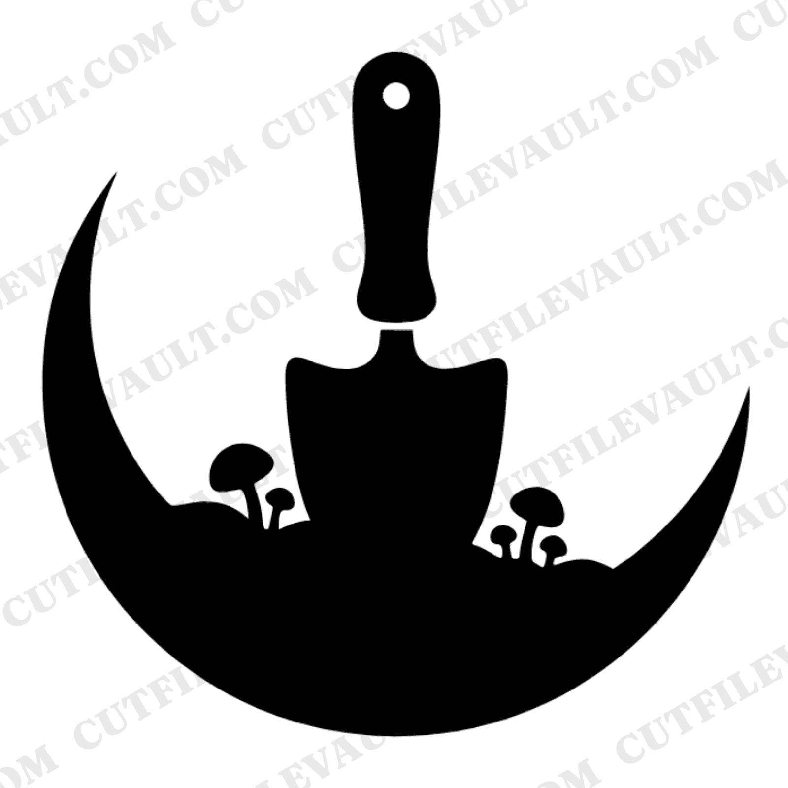 Crescent Moon Garden Trowel SVG PNG, Mushroom Gardener Cut File, Cottagecore Labor Day Design — view 1
