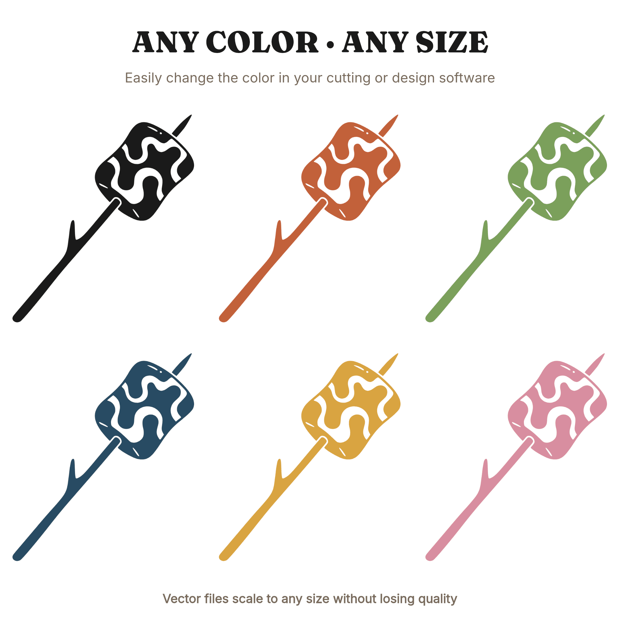 Retro Marshmallow Roasting Stick SVG PNG, 70s Campfire S'mores Day Cut File, Camping Craft Design — view 2