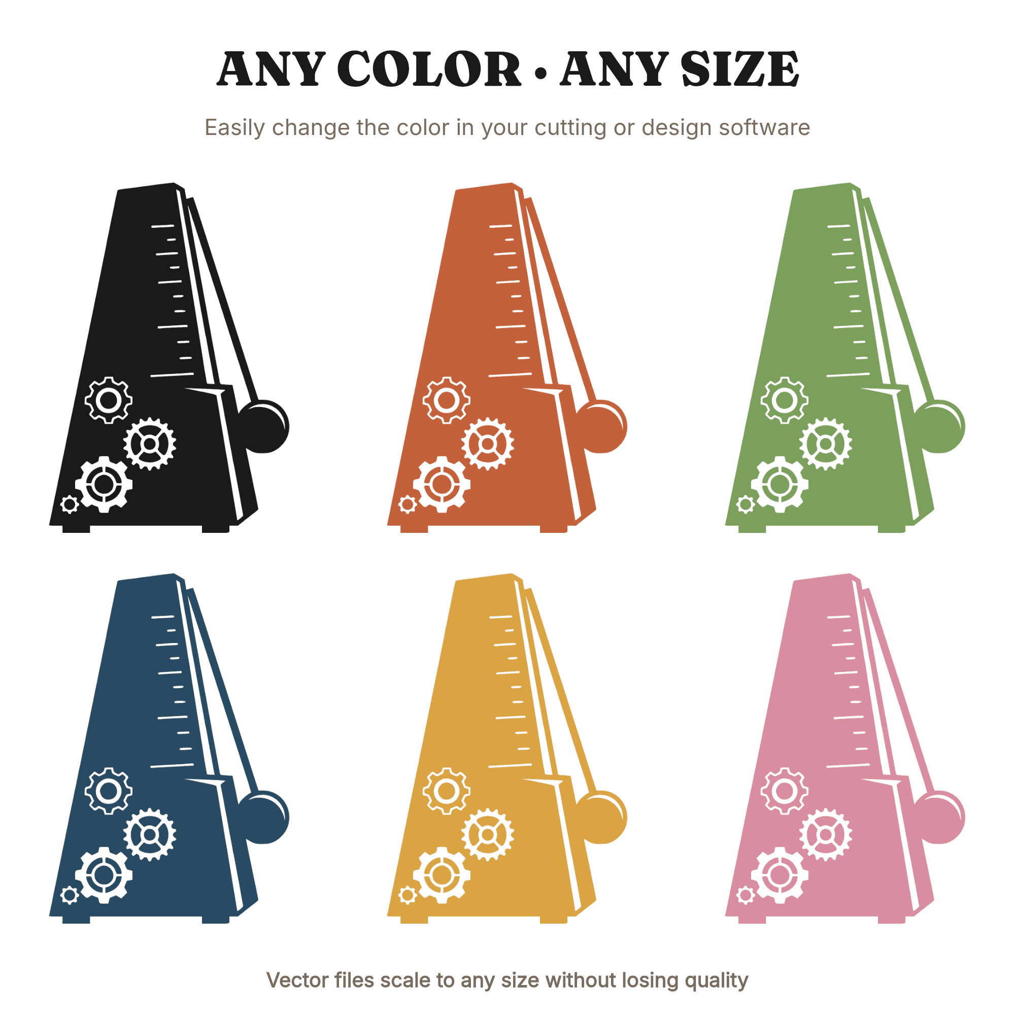 Art Deco Metronome SVG PNG, Steampunk Gears Music Teacher Cut File, Band Orchestra Clipart — view 2