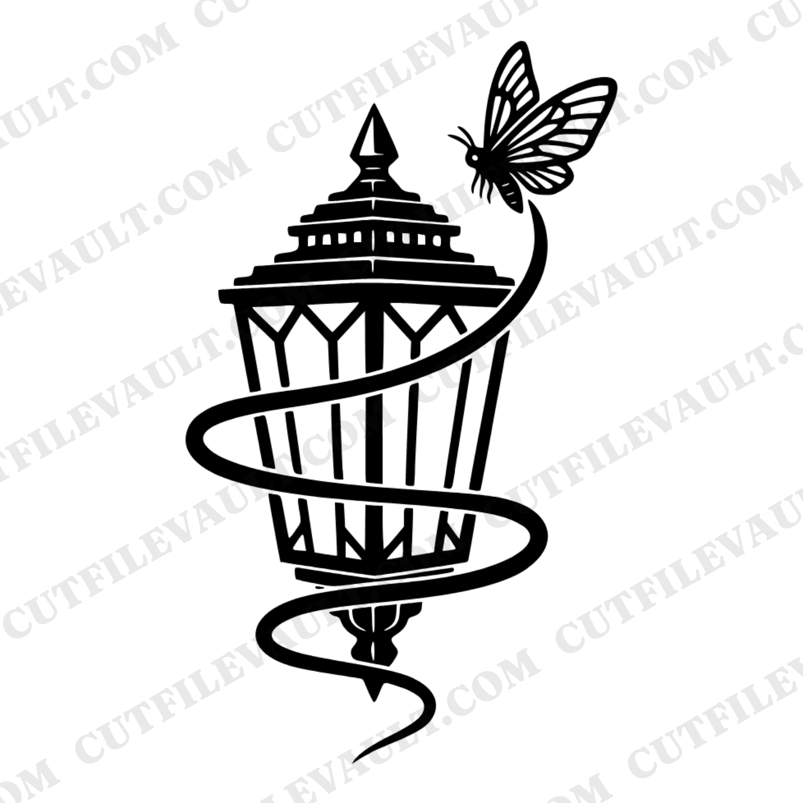 Art Deco Lantern SVG PNG, Moth Spiral Halloween Cut File, Vintage Geometric Lantern Clipart — view 1