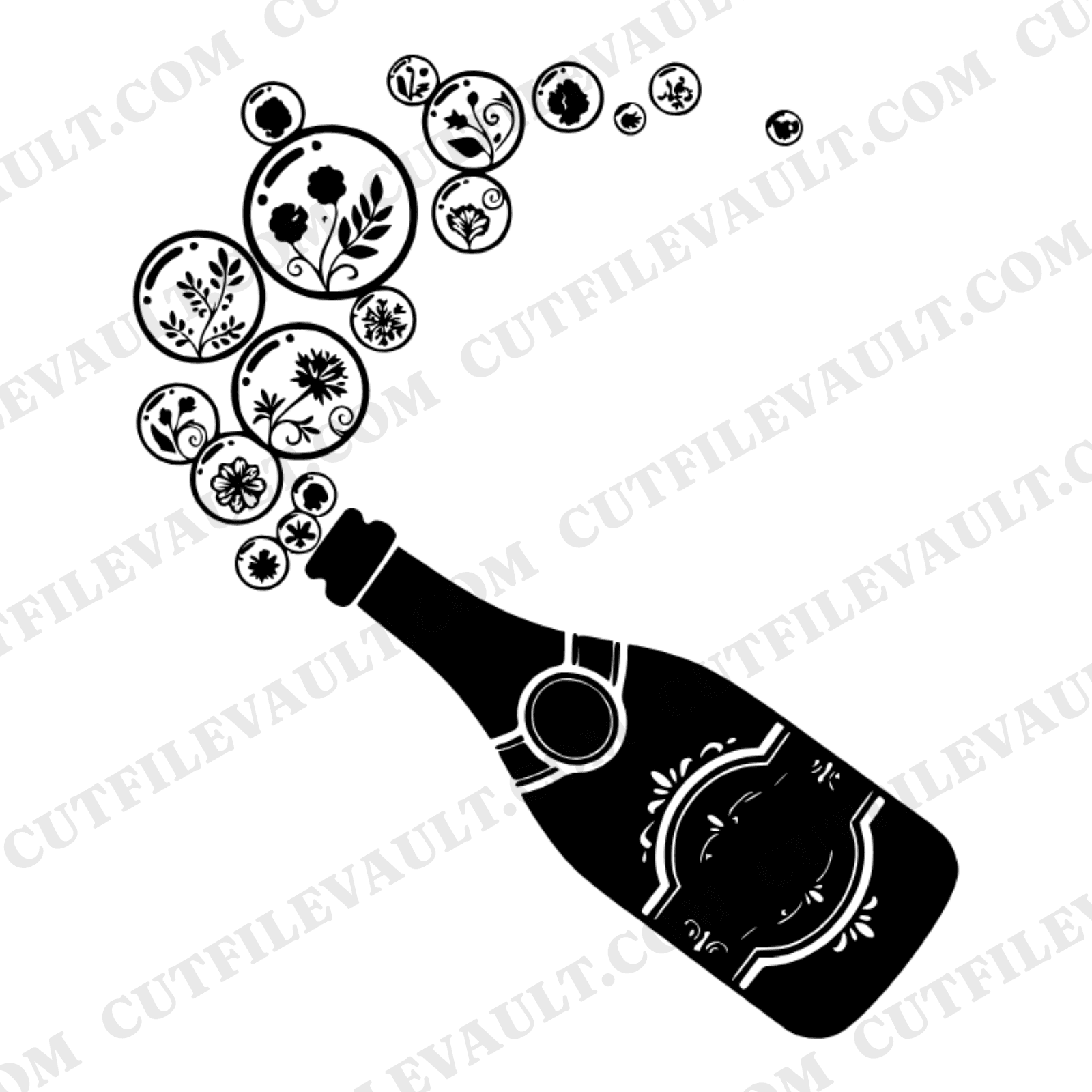 Champagne Bottle Botanical Pour SVG PNG, Wedding Bubbles Cut File, Bridal Shower Decor Silhouette — view 1