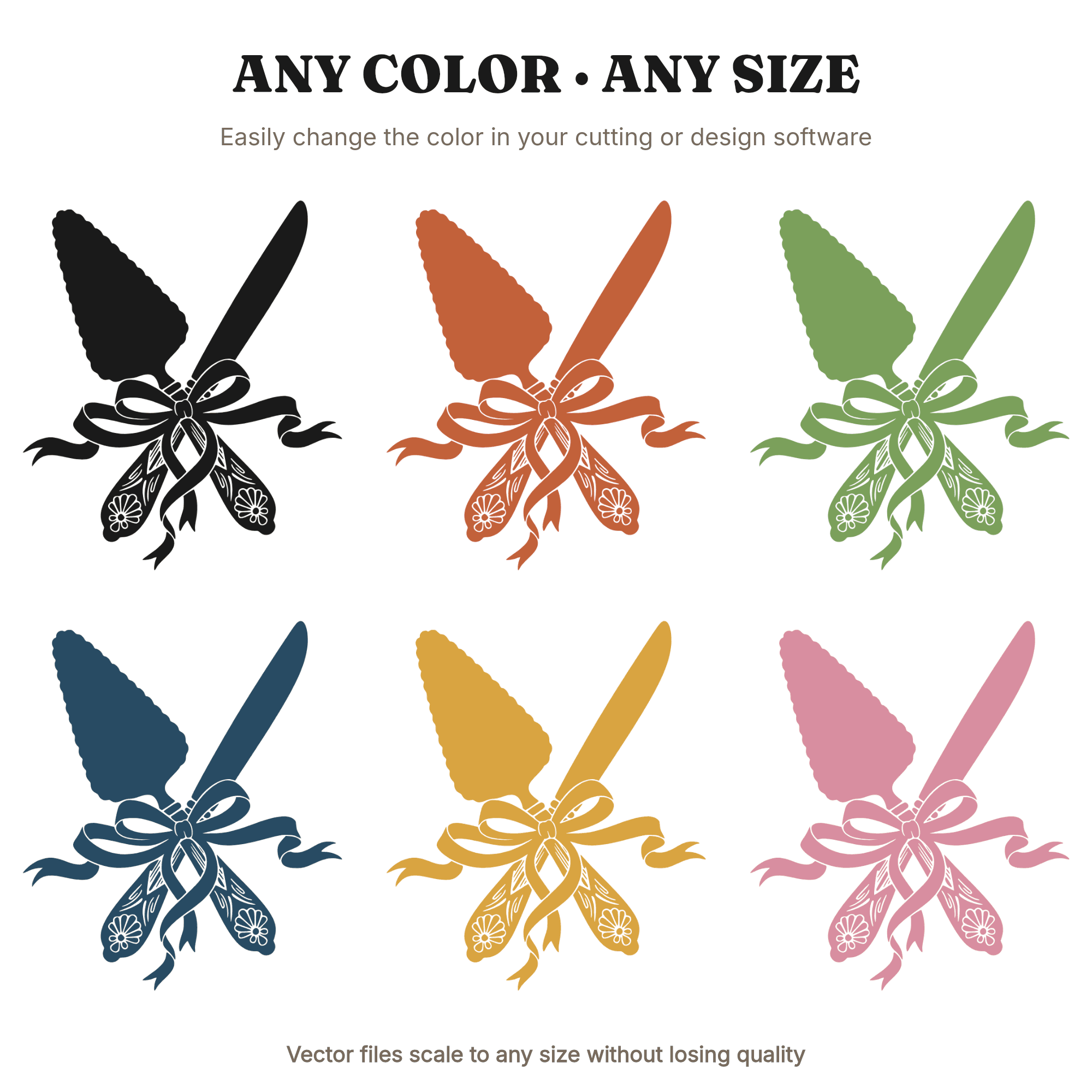 Vintage Cake Server Knife SVG PNG, Crossed Ribbon Wrap, Retro Wedding Bridal Shower Cut File — view 2
