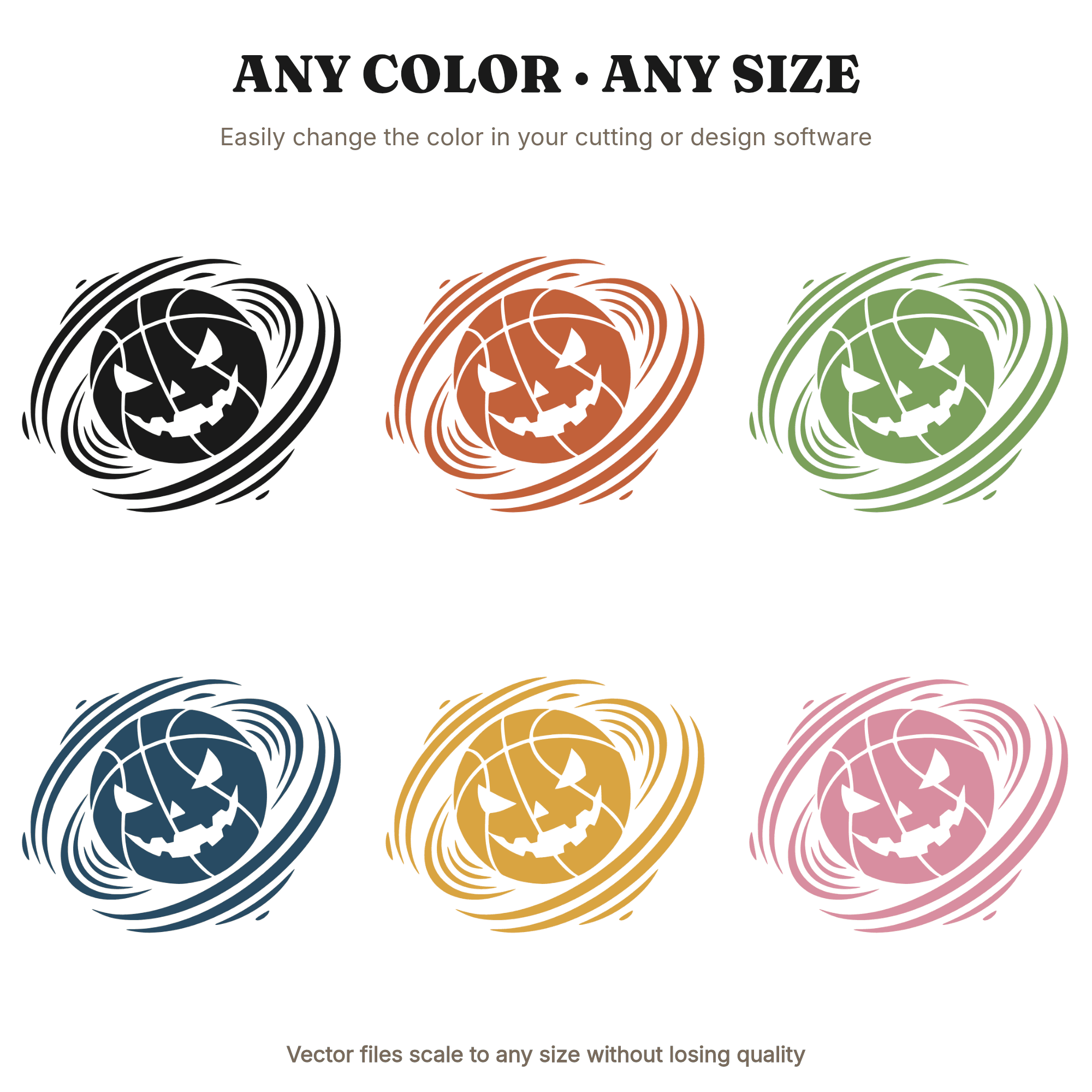 Spinning Jack O Lantern Basketball SVG PNG, Retro 70s Halloween Sports Silhouette Cut File — view 2
