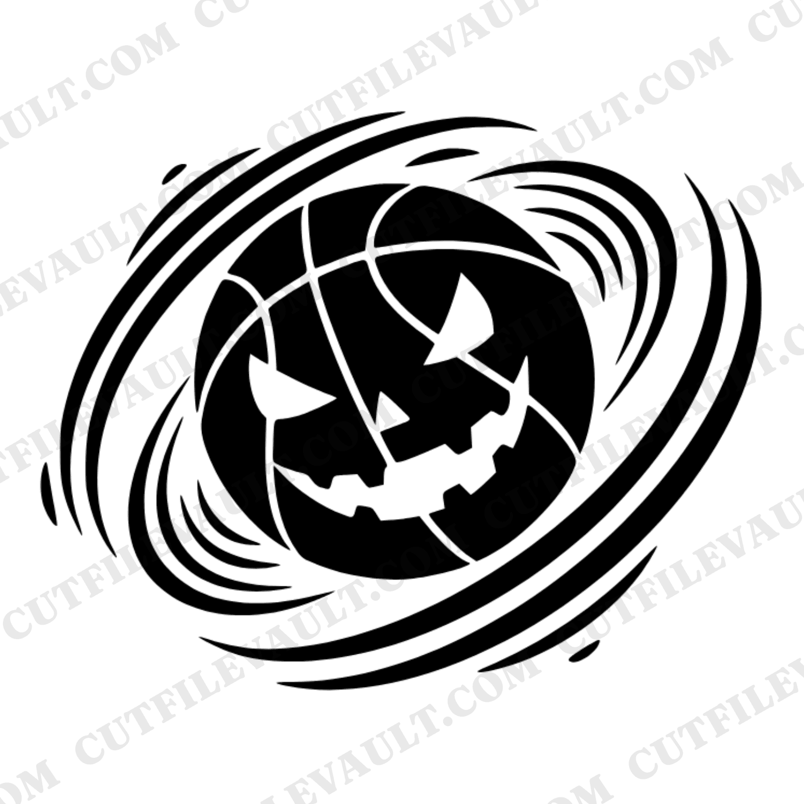Spinning Jack O Lantern Basketball SVG PNG, Retro 70s Halloween Sports Silhouette Cut File — view 1