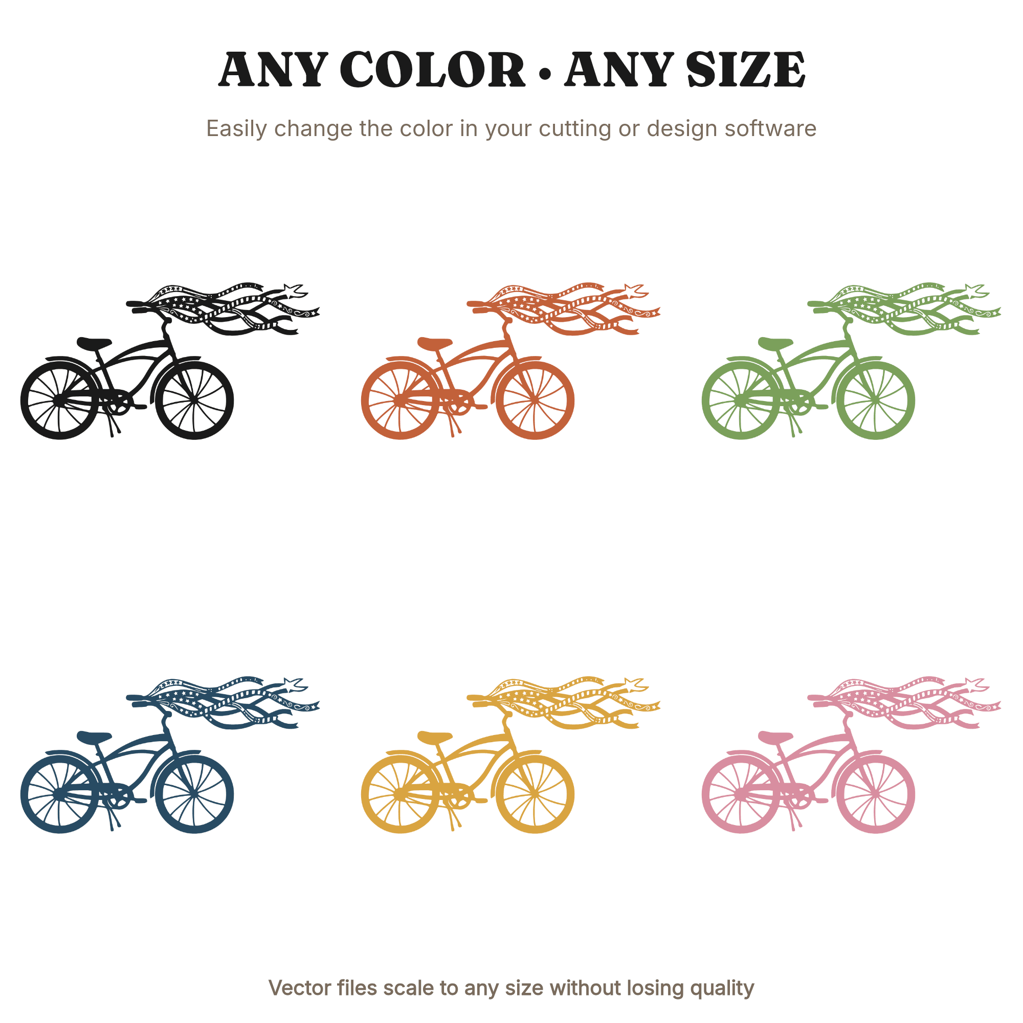 Whimsical July 4th Cruiser Bike SVG PNG, Boho Bicycle with Streamers, Patriotic Summer Cut File — view 2