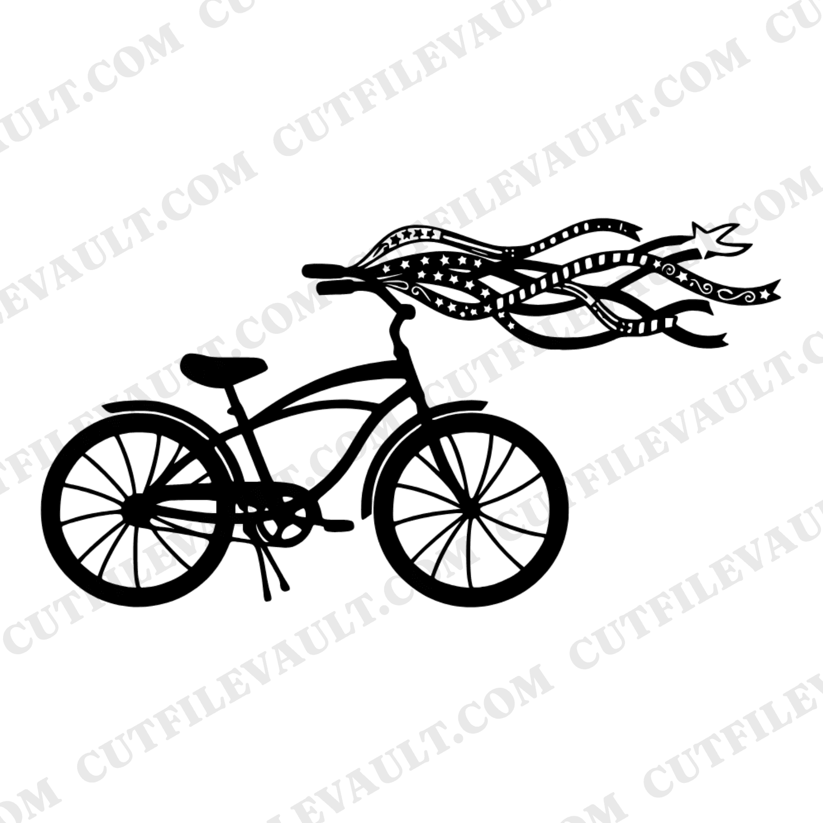 Whimsical July 4th Cruiser Bike SVG PNG, Boho Bicycle with Streamers, Patriotic Summer Cut File — view 1