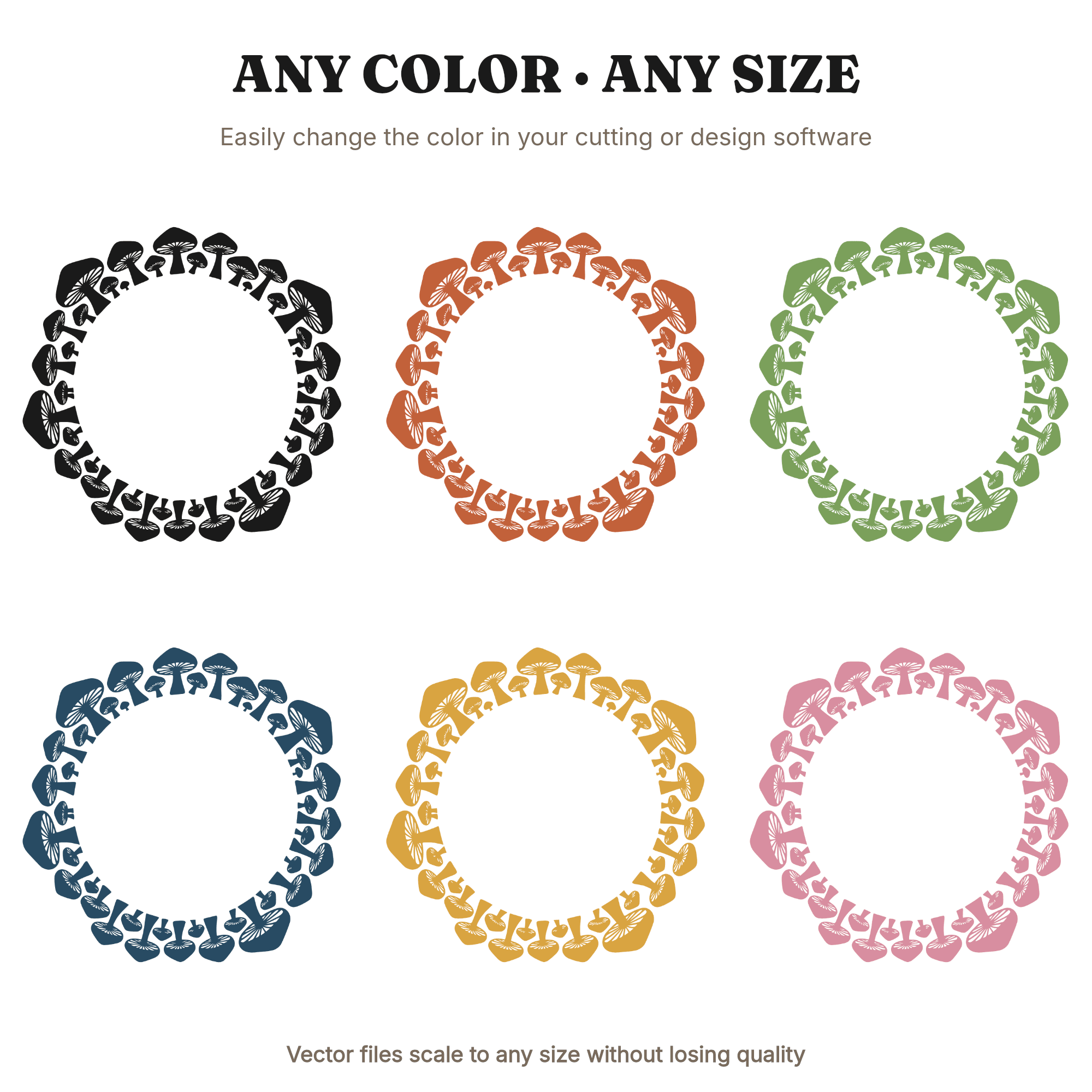 Summer Solstice Fairy Ring SVG PNG Mushroom Circle Retro 70s Cottagecore Overhead View Cut File — view 2
