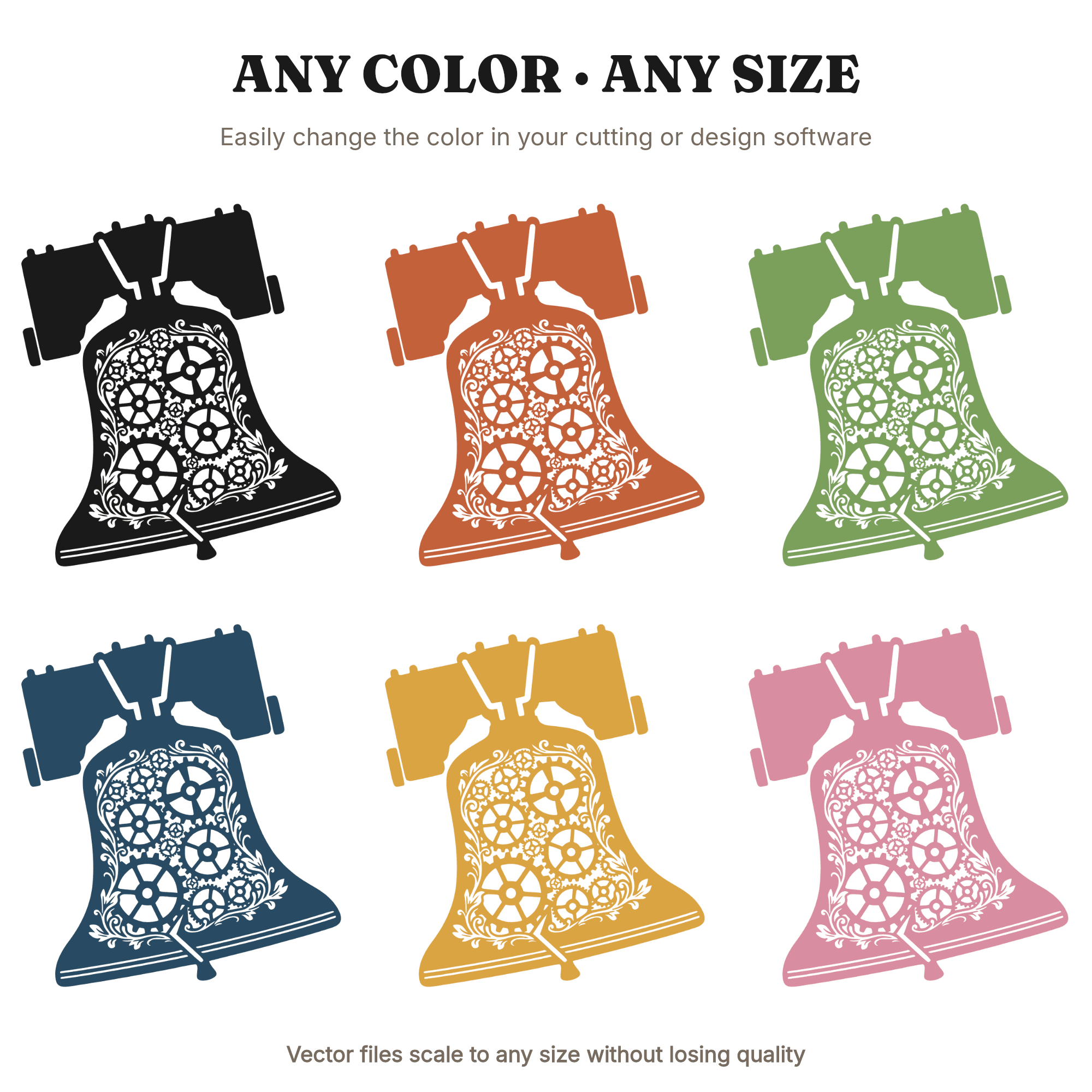 Liberty Bell Steampunk SVG PNG, Vintage Clockwork Fourth of July Cut File, Patriotic Gears Design — view 2