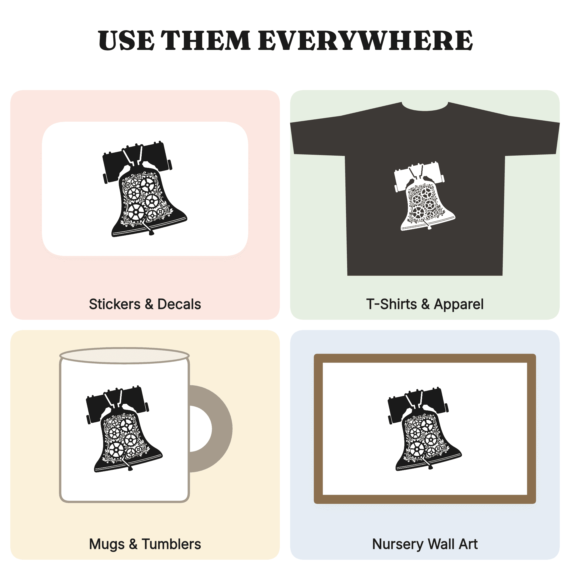 Liberty Bell Steampunk SVG PNG, Vintage Clockwork Fourth of July Cut File, Patriotic Gears Design — view 3