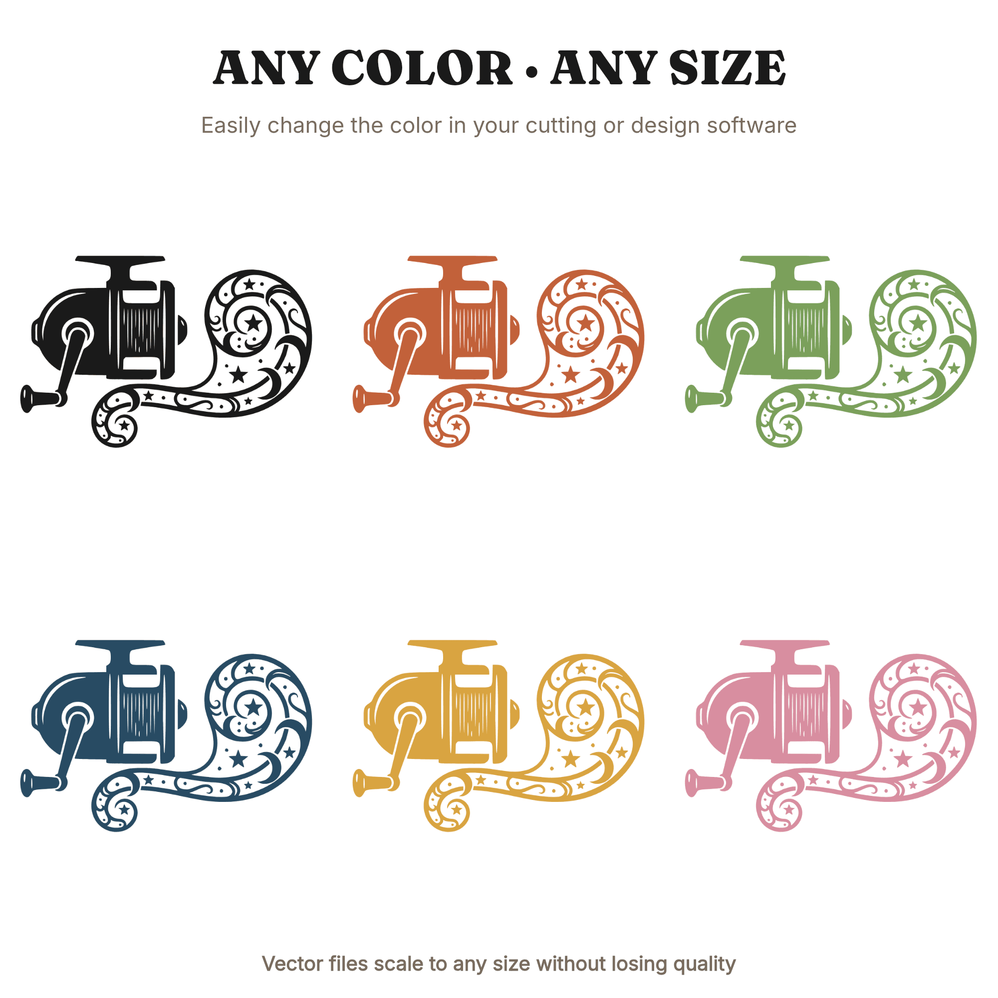 Vintage Fishing Reel SVG PNG, Celestial Moon Stars Fishing Line Cut File, Father's Day SVG Gift — view 2