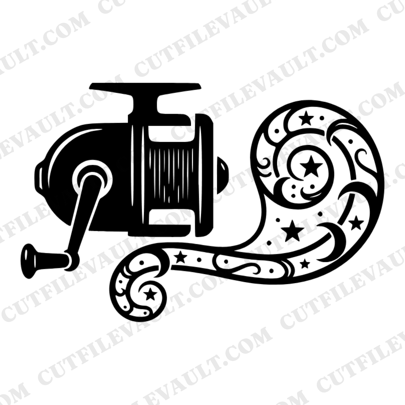 Vintage Fishing Reel SVG PNG, Celestial Moon Stars Fishing Line Cut File, Father's Day SVG Gift — view 1