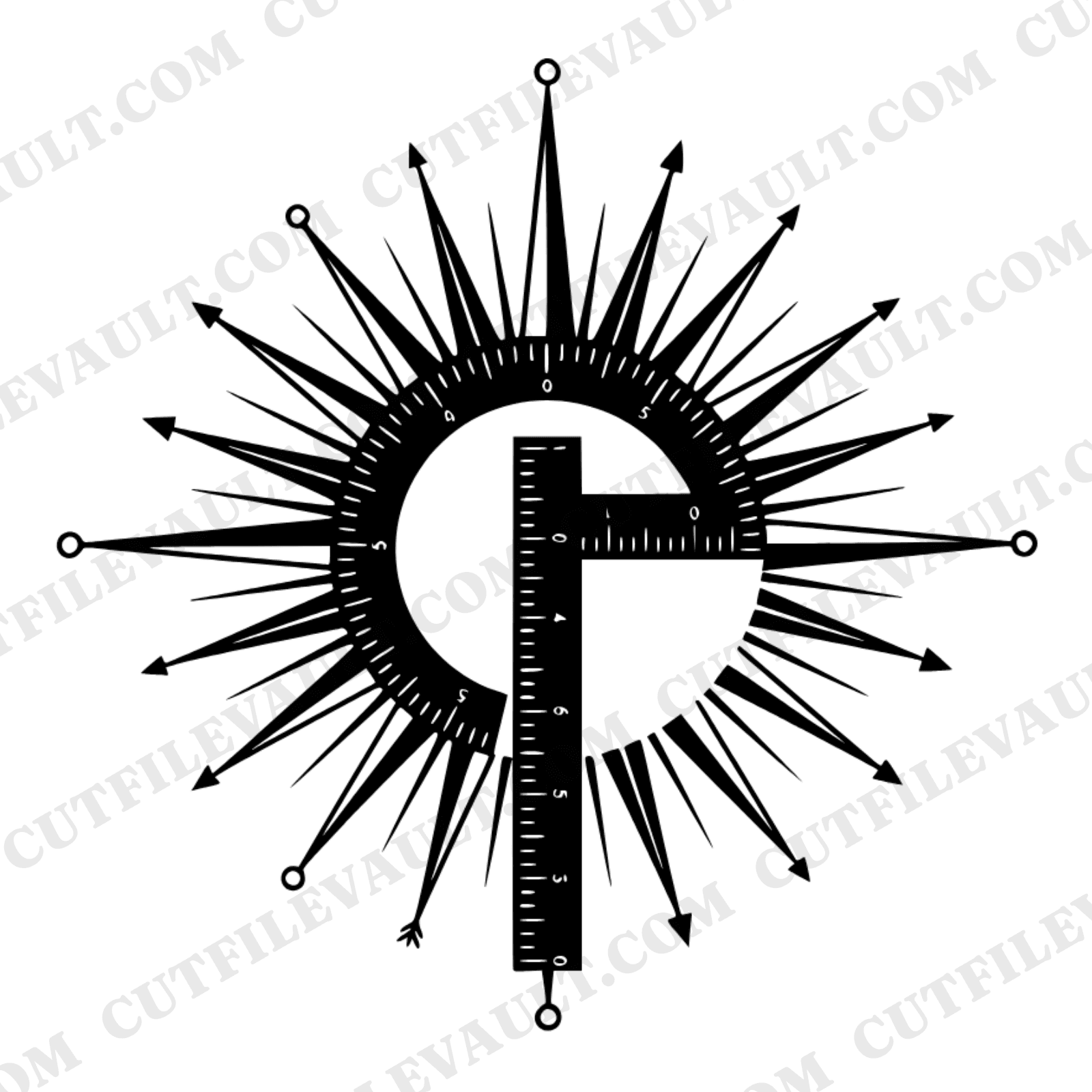 Geometric Protractor Compass SVG PNG, Art Deco Sunburst Back to School Cut File for Cricut — view 1