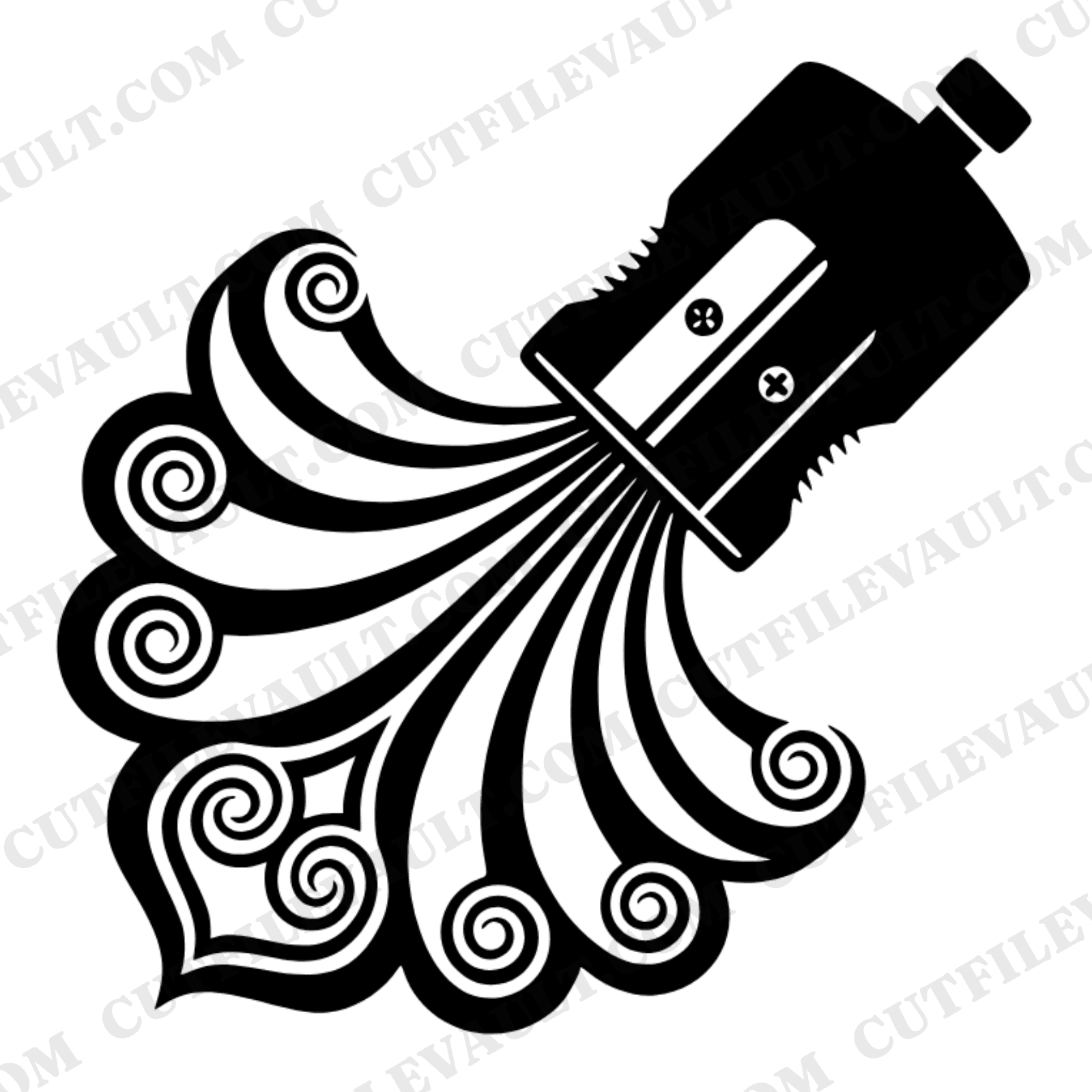 Art Deco Pencil Sharpener SVG PNG, Retro 70s Back to School Cut File, Geometric Shavings Design — view 1