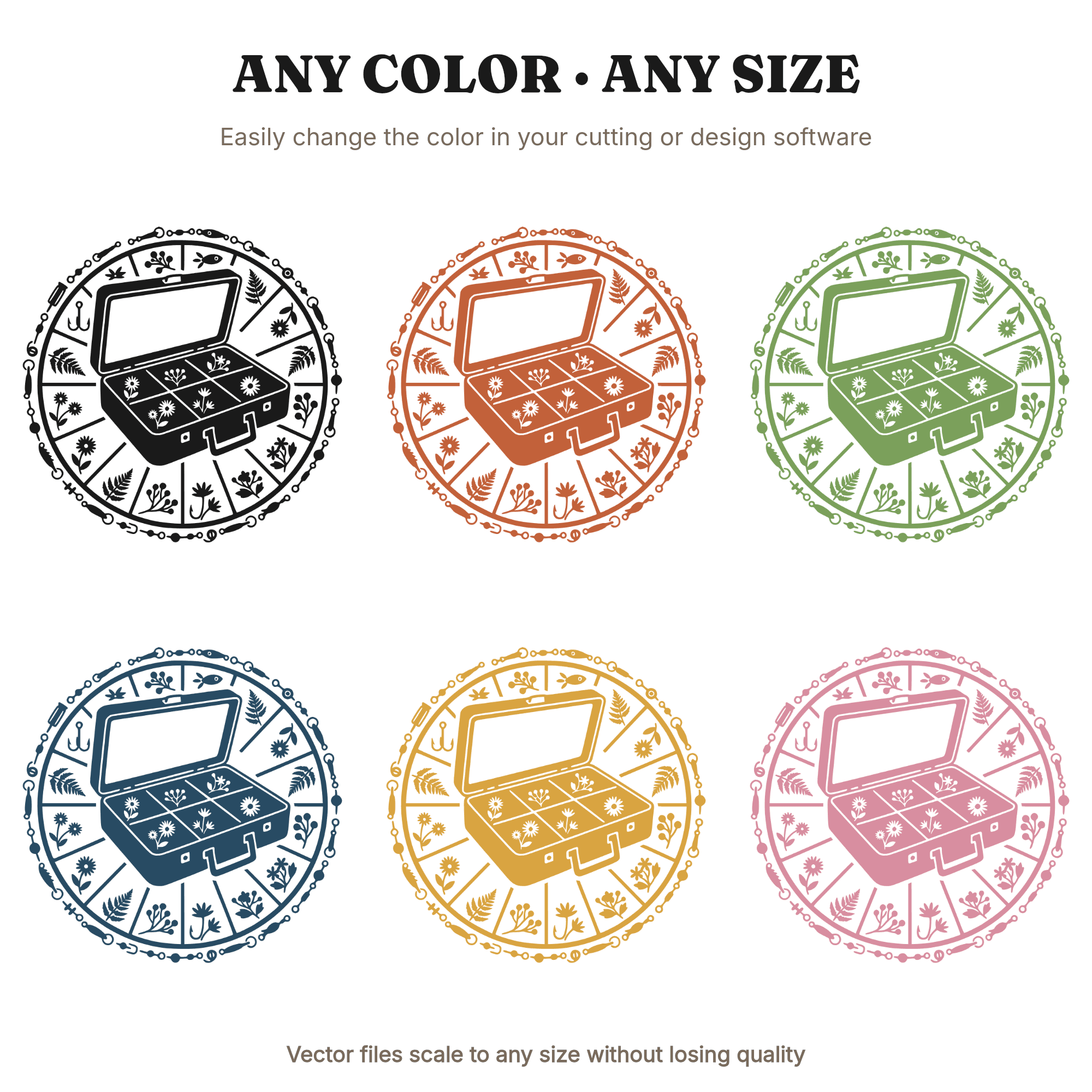 Father's Day Tackle Box SVG PNG, Vintage Fishing Wax Seal Badge, Cottagecore Floral Cut File — view 2
