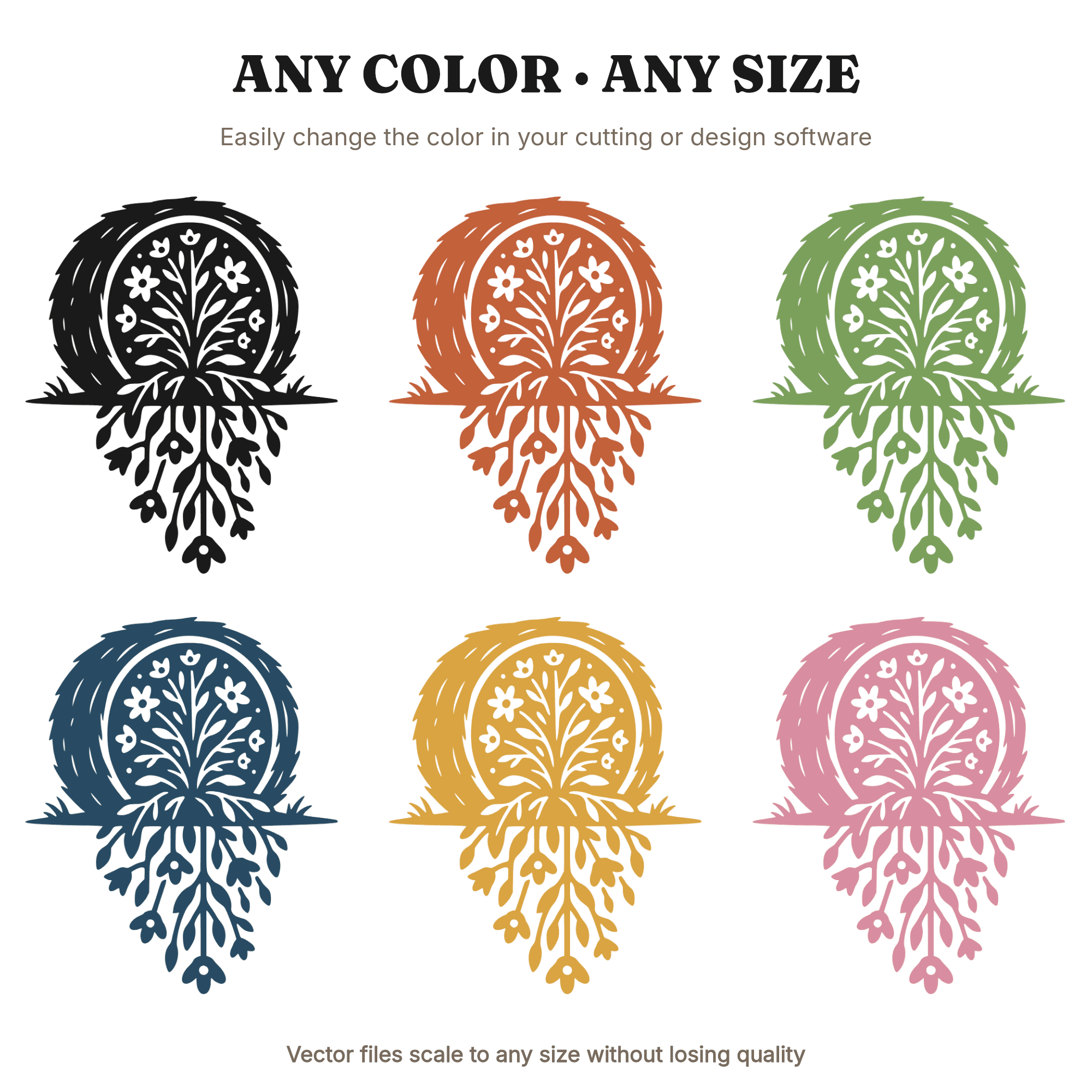 Summer Solstice Hay Bale Wildflower SVG PNG Cut File Rustic Farm Brutalist Design — view 2