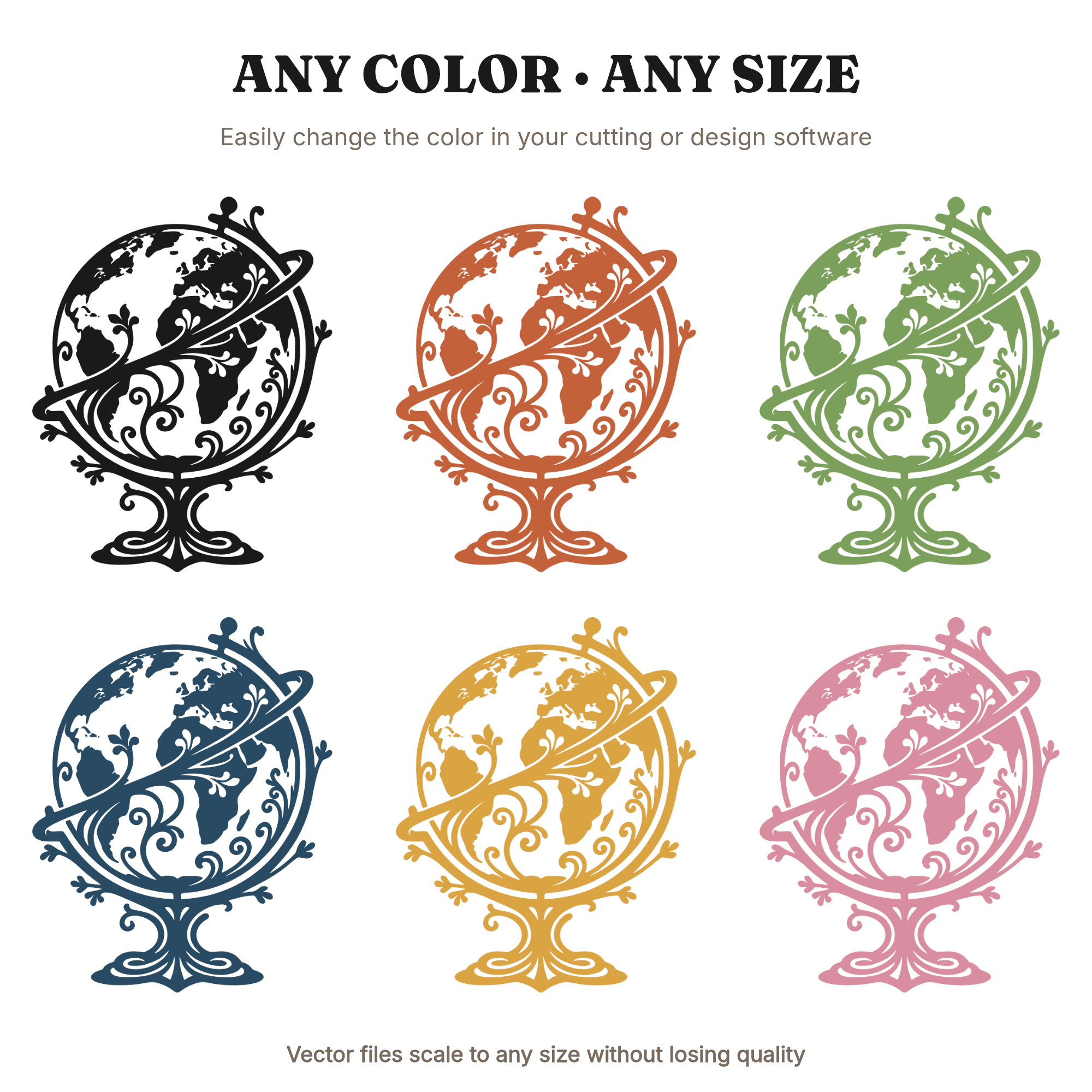 Art Nouveau Globe SVG PNG, Floral World Map Cut File, Back to School Globe Stand, Educational Decor — view 2