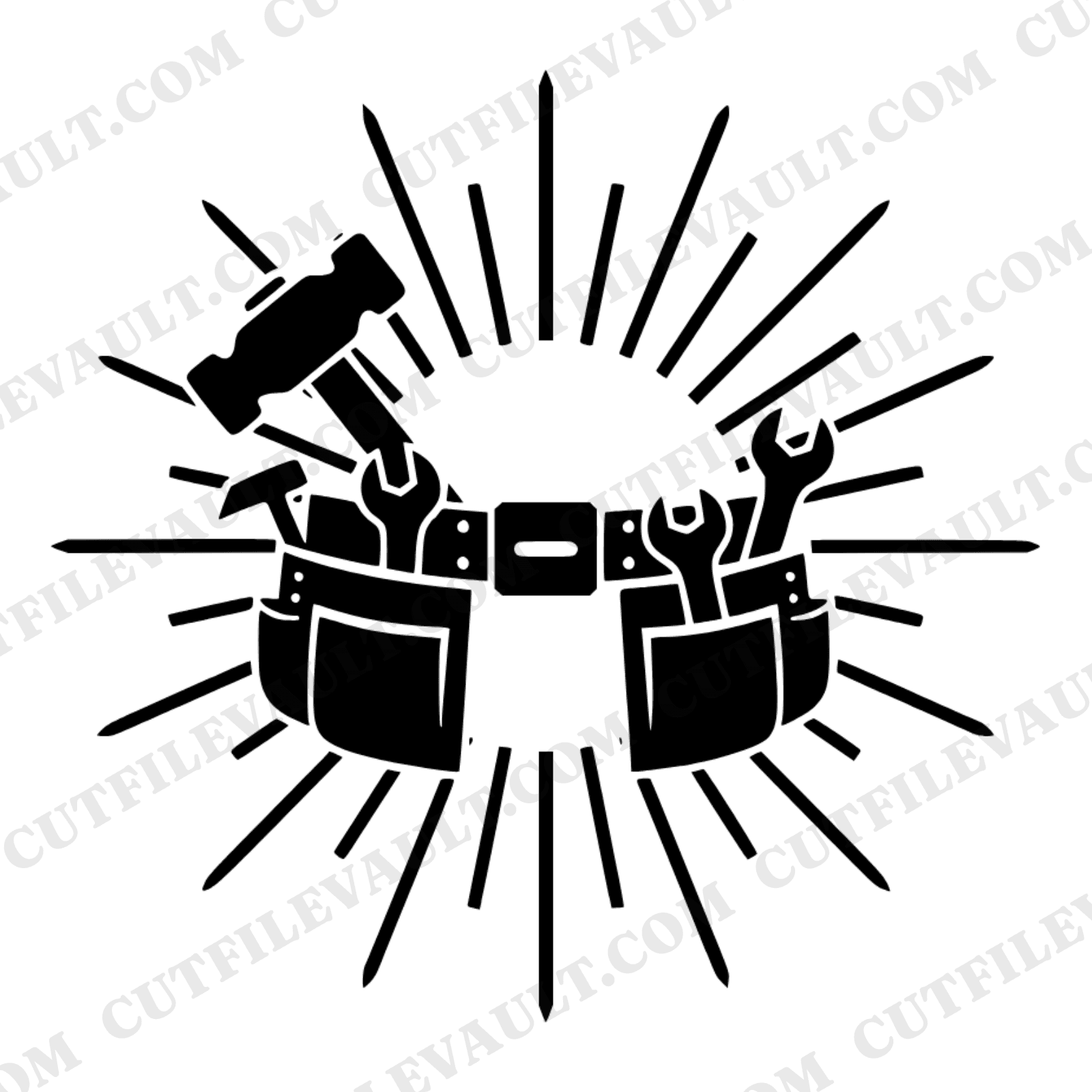 Art Deco Tool Belt SVG PNG, Sunburst Circle Craftsman Design, Labor Day Cut File, Geometric Tools — view 1