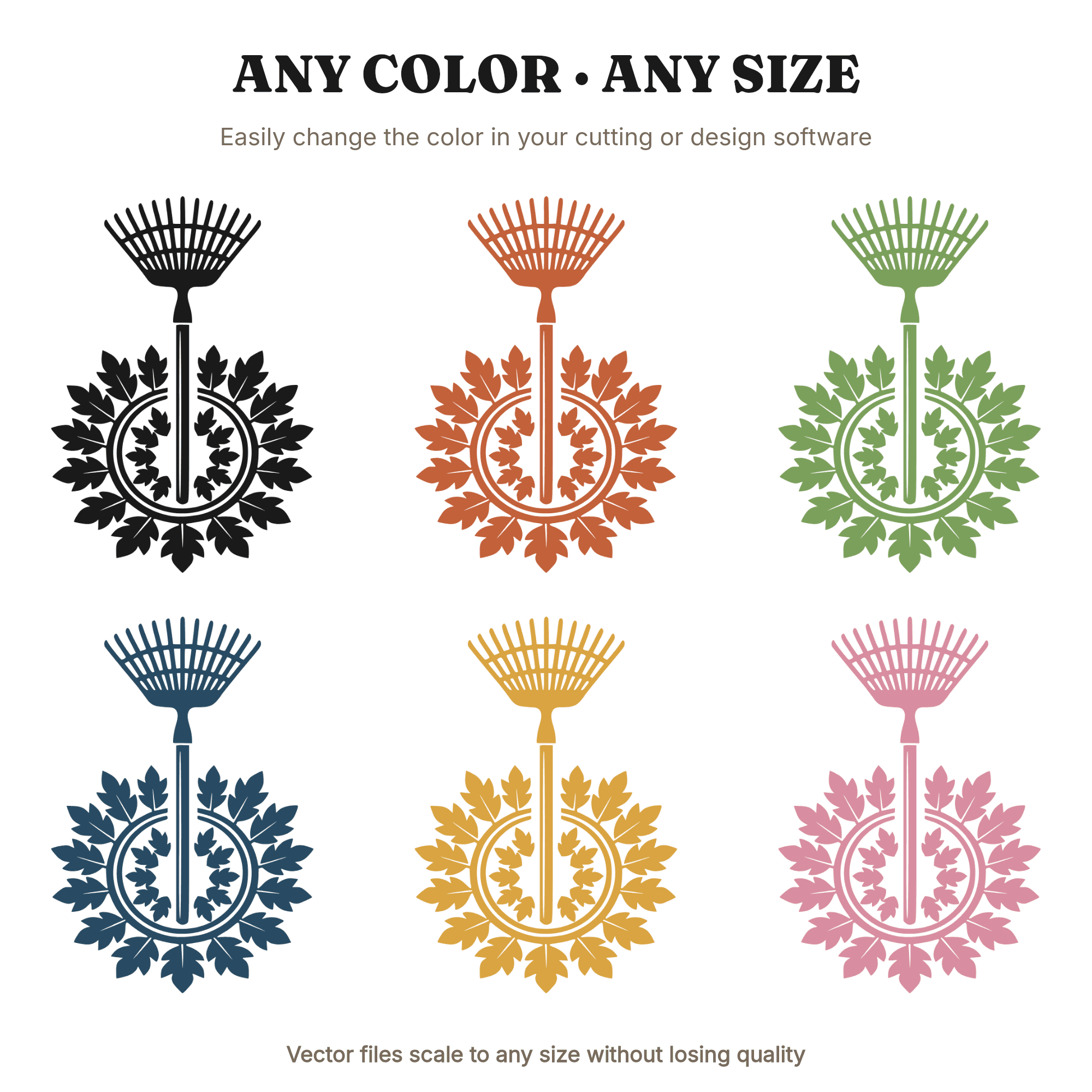 Art Deco Autumn Rake SVG PNG, Fall Garden Tool Cut File, Geometric Leaves, First Day of Autumn — view 2