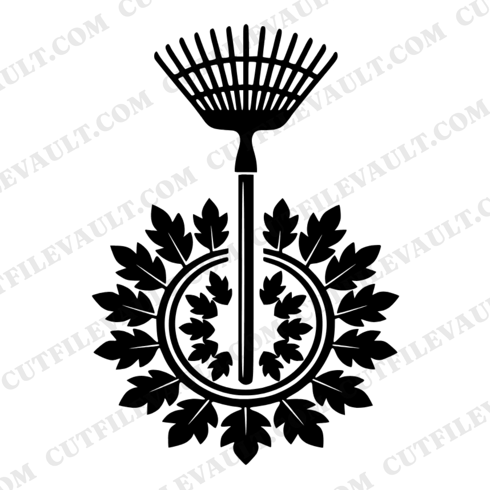Art Deco Autumn Rake SVG PNG, Fall Garden Tool Cut File, Geometric Leaves, First Day of Autumn — view 1
