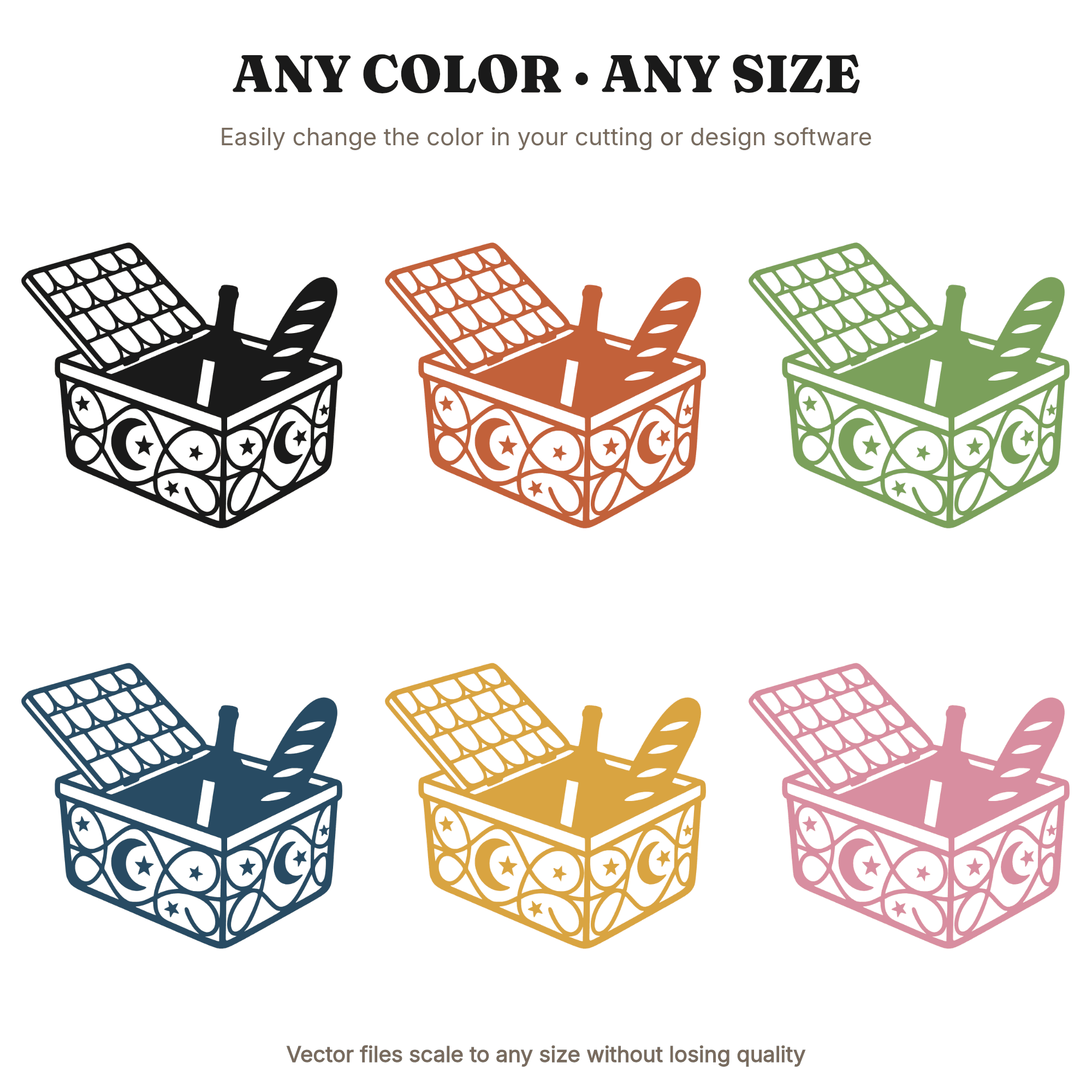 Mystical Picnic Basket SVG PNG, Celestial Moon Phase Wicker Basket Cut File, National Picnic Day — view 2