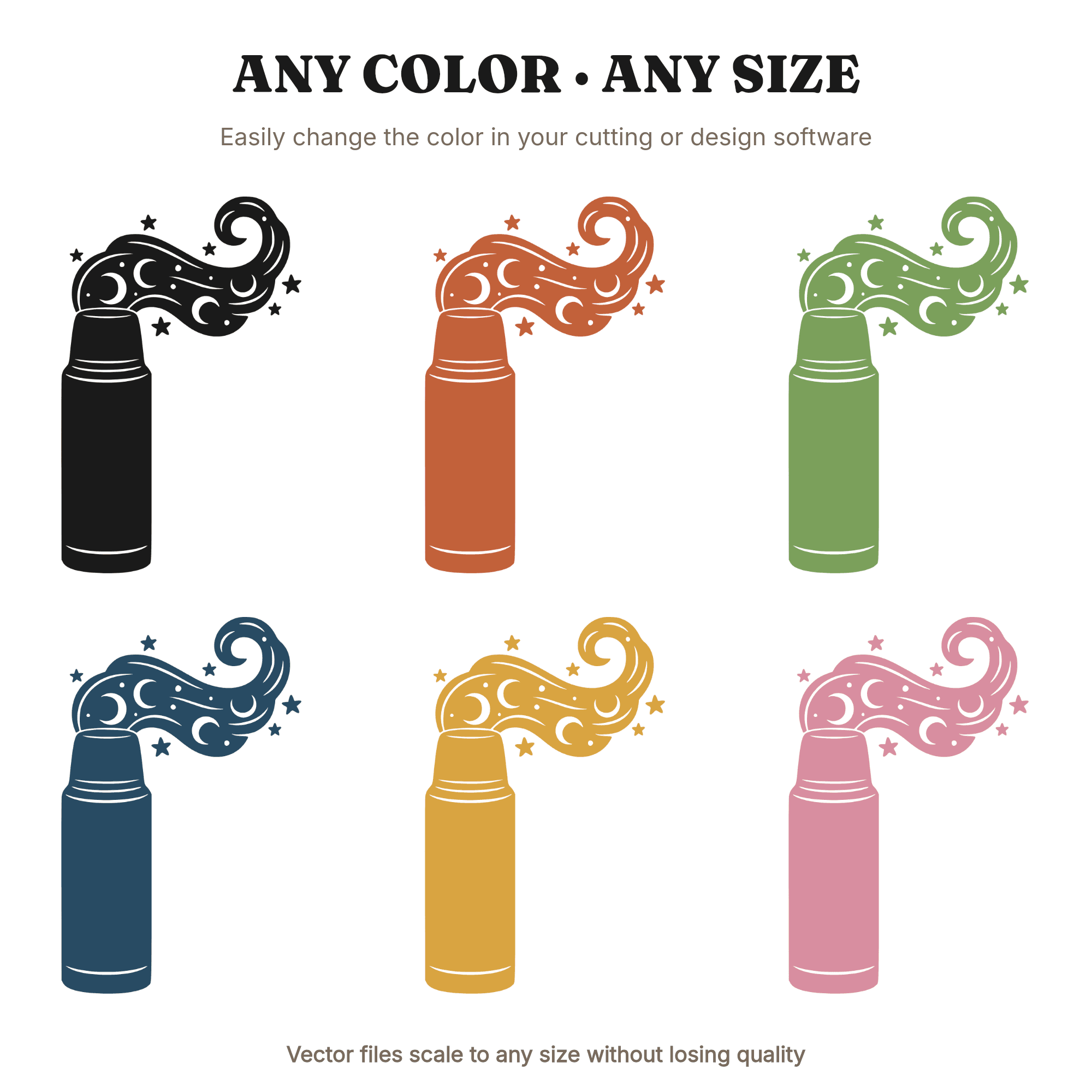 Celestial Thermos SVG PNG, Mystical Steam Swirls Moon Phases Stars, Lunchbox Decal Cut File — view 2