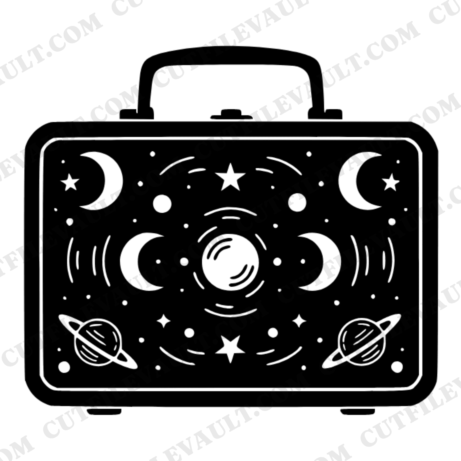 Retro Lunchbox SVG PNG, Celestial Mystical Lunch Box Opened Flat, 1950s Vintage Metal Lunchbox Cut File — view 1