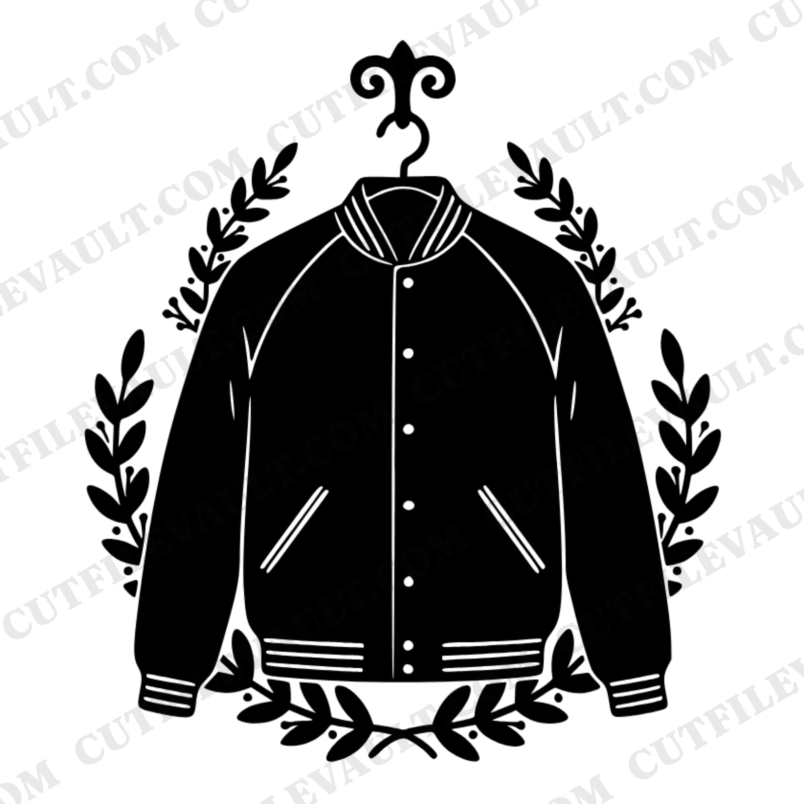 Varsity Letterman Jacket SVG PNG, Locker Hook with Botanical Laurels, Back to School Sports Team Spirit — view 1