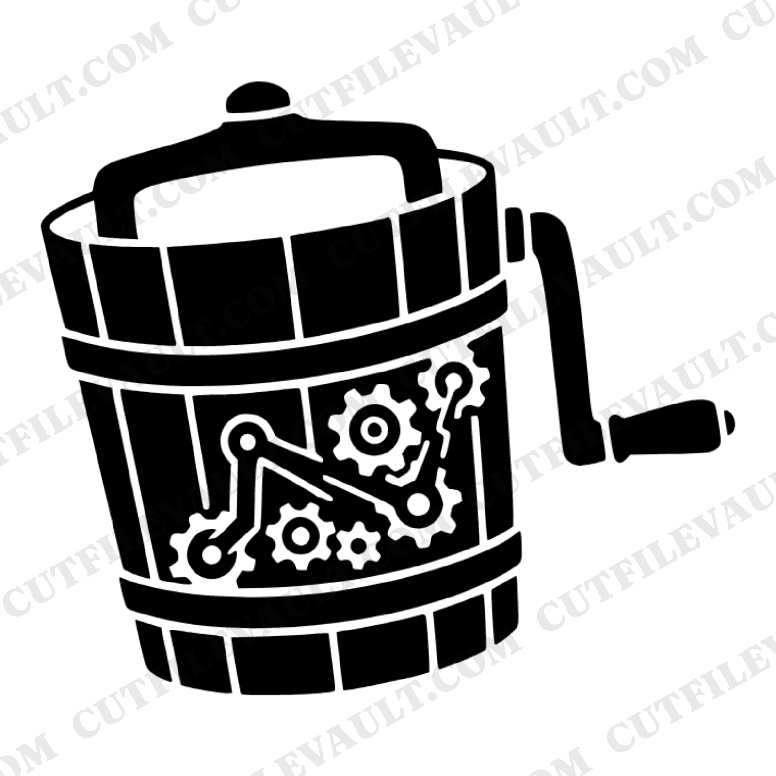 Vintage Ice Cream Churn SVG PNG, Steampunk Gear Mechanism, Mid-Century Kitchen Decor Cut File — view 1