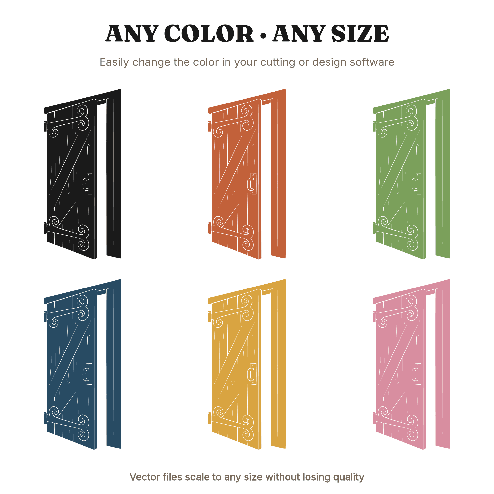 Retro 70s Barn Door SVG PNG, Half Open Rustic Door with Iron Hinges, Farmhouse Cut File — view 2