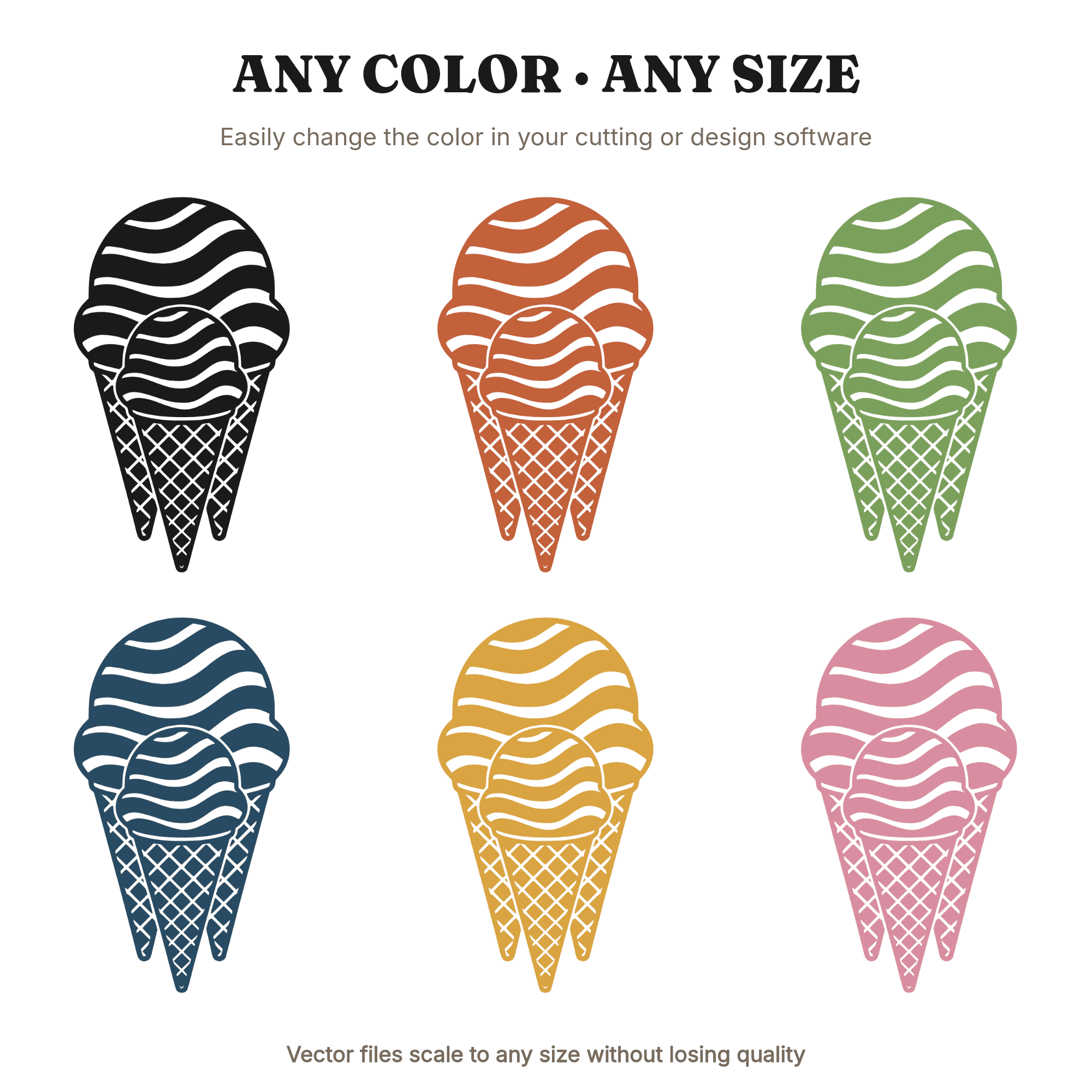 Retro Waffle Cone SVG PNG, 70s Ice Cream Geometric Nesting Design, Nordic Minimalist Vinyl Cut File — view 2