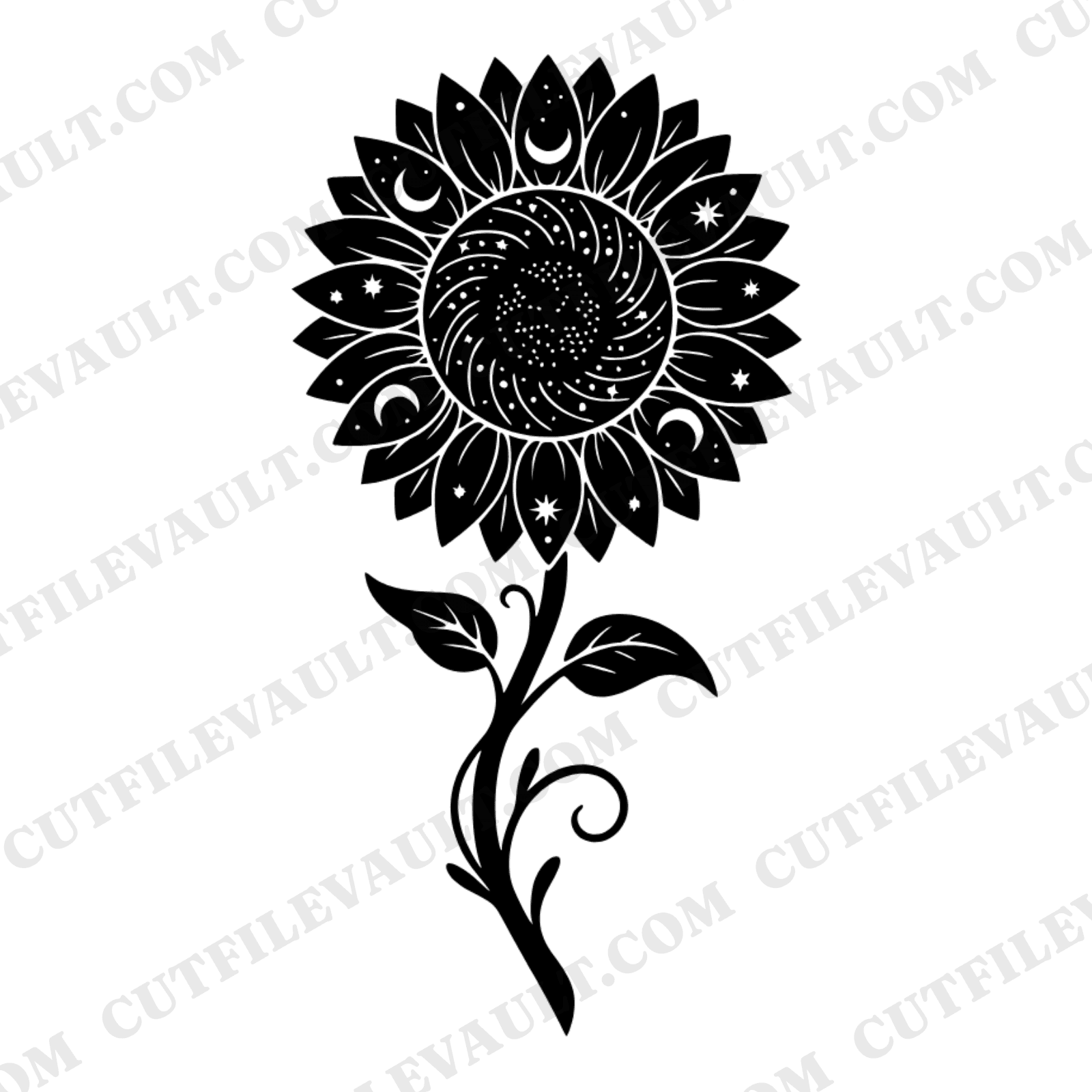 Summer Solstice Sunflower Mandala SVG PNG, Celestial Art Nouveau Flower Cut File, Mystical Sacred Geometry — view 1