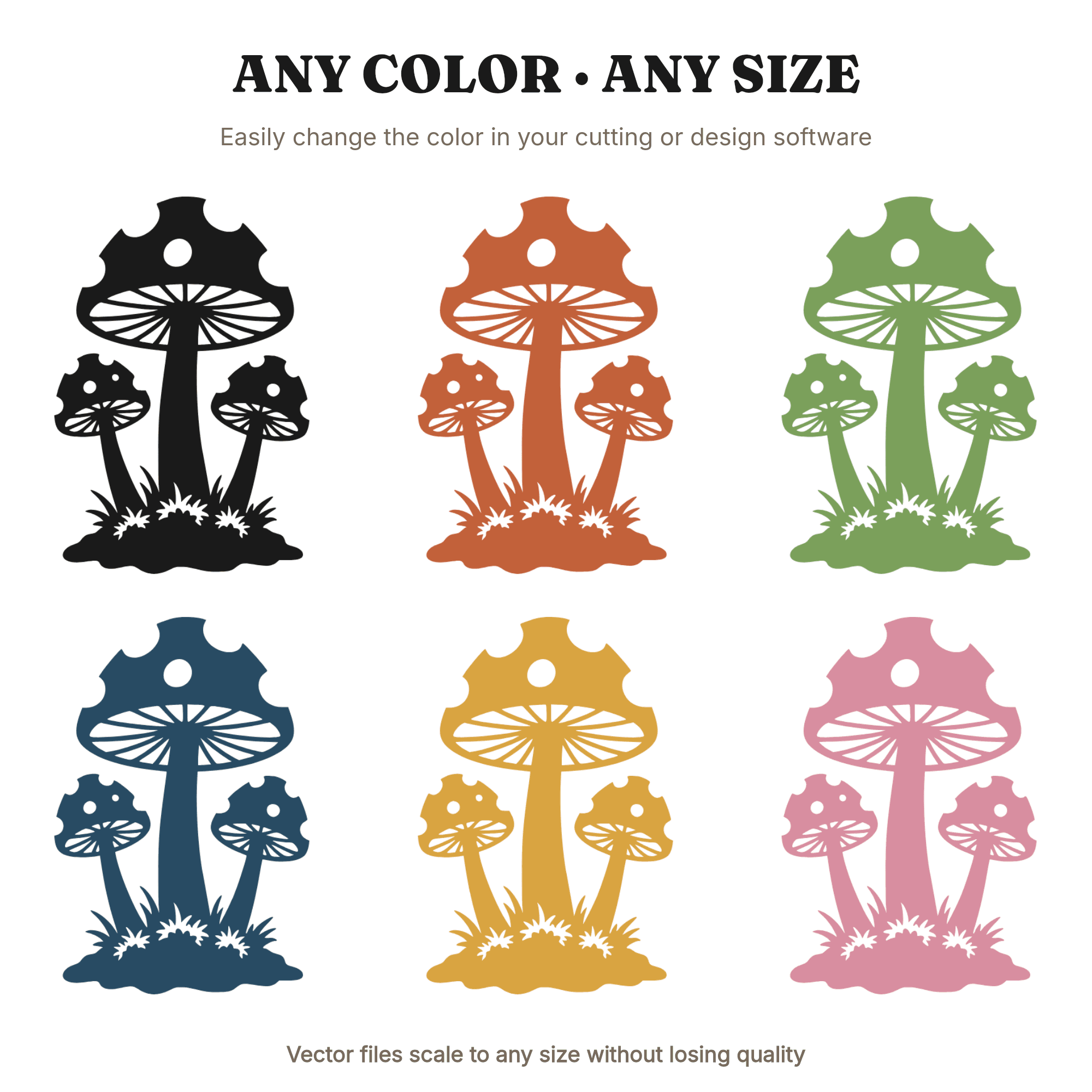 Summer Solstice Mushroom SVG PNG, Cottagecore Woodland Toadstool Cluster Cut File for Cricut — view 2