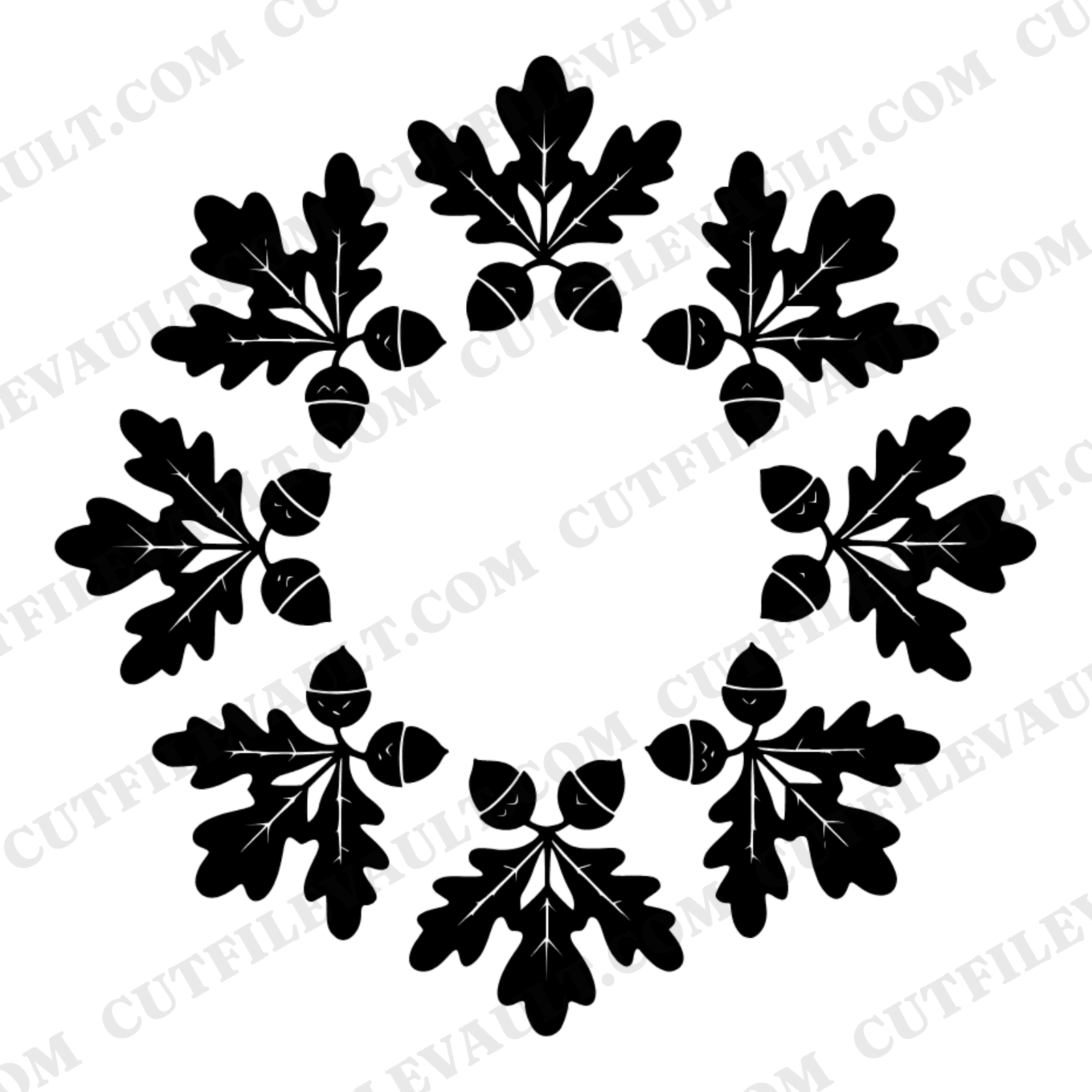 Autumn Equinox Oak Wreath SVG PNG, Fall Acorn Medallion Cut File, Mid-Century Woodland Decor Design — view 1