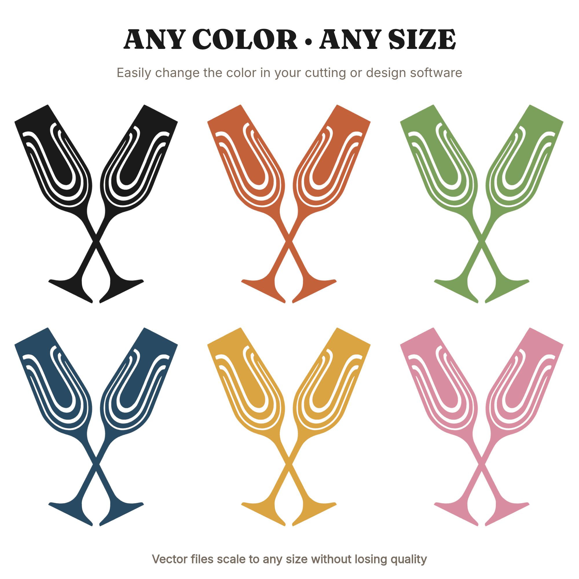 Groovy Champagne Flutes SVG PNG Wedding Toast Cut File Retro Bridal Party Decal Design — view 2