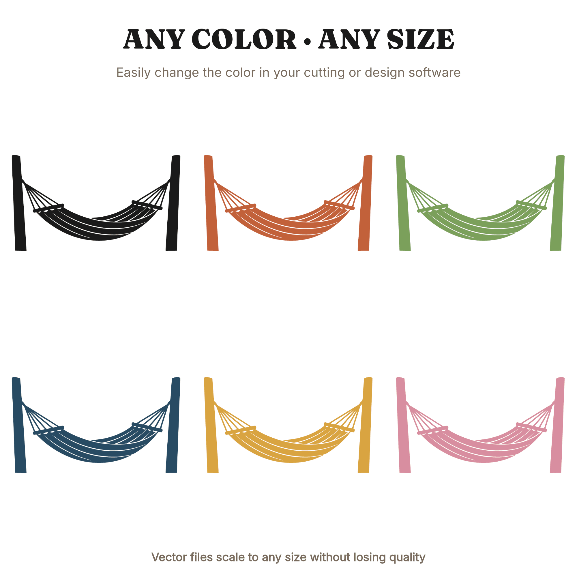 Hammock Between Trees SVG PNG, Relaxation Side View Cut File, Summer Leisure Line Art Design — view 2