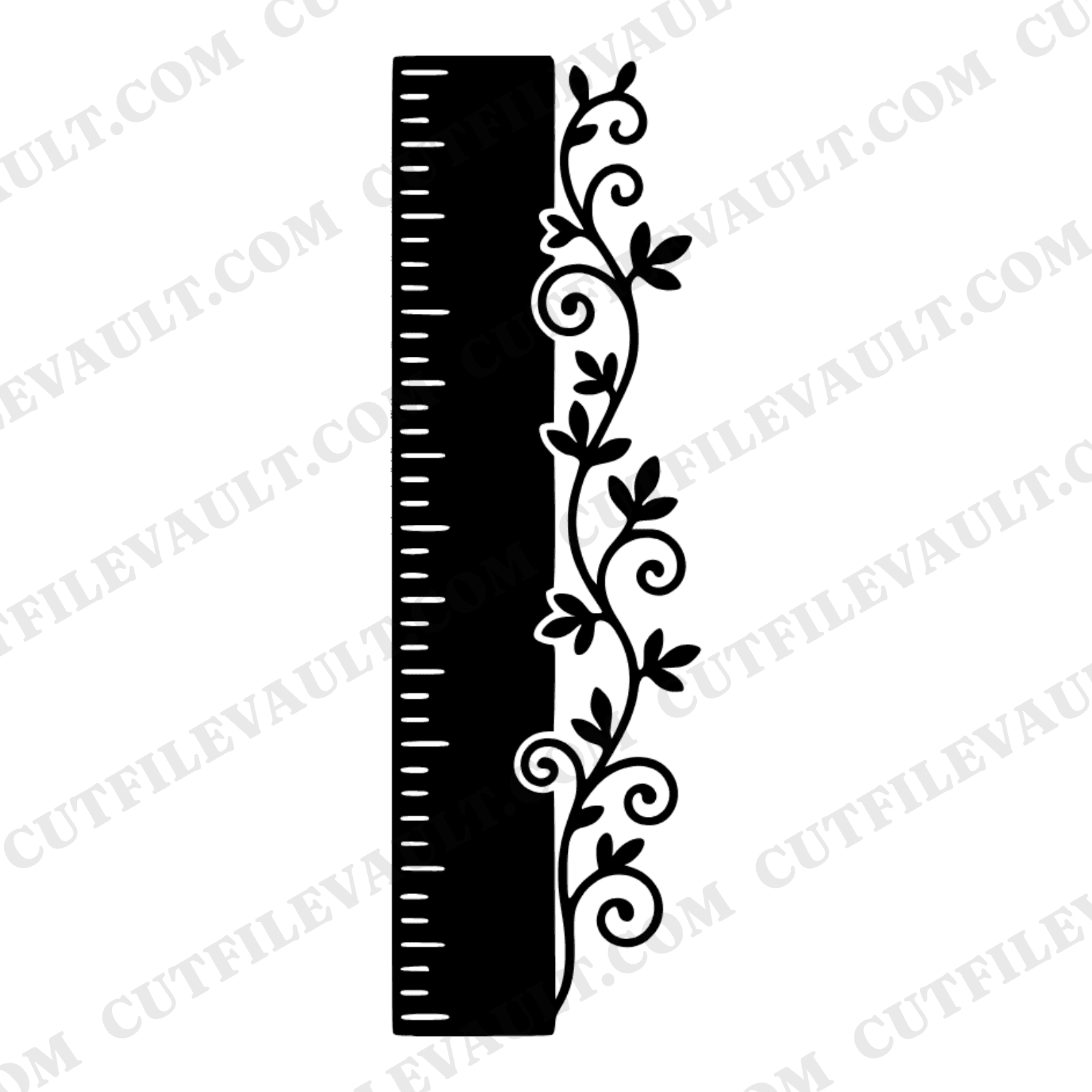 Vertical Wooden Ruler SVG PNG, Botanical Vine Ruler Cut File, Back to School SVG, Vintage Ruler — view 1