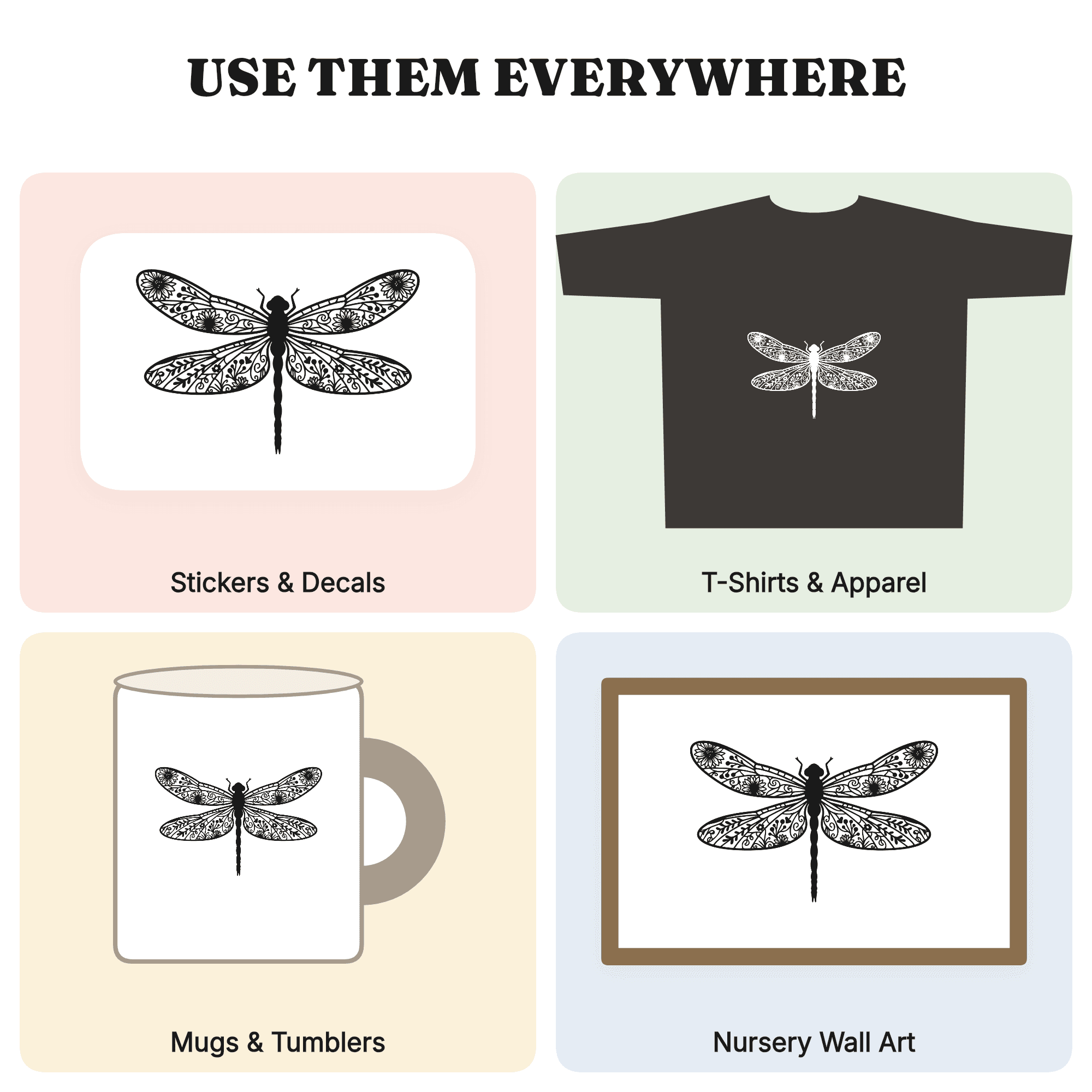 Summer Solstice Dragonfly SVG PNG Stained Glass Wings Cottagecore Floral Cut File Cricut Silhouette — view 3