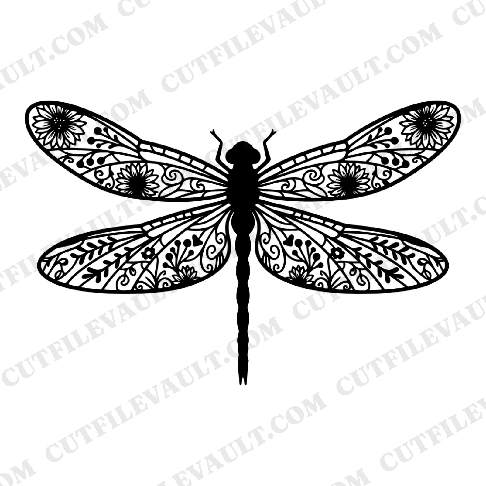 Summer Solstice Dragonfly SVG PNG Stained Glass Wings Cottagecore Floral Cut File Cricut Silhouette — view 1