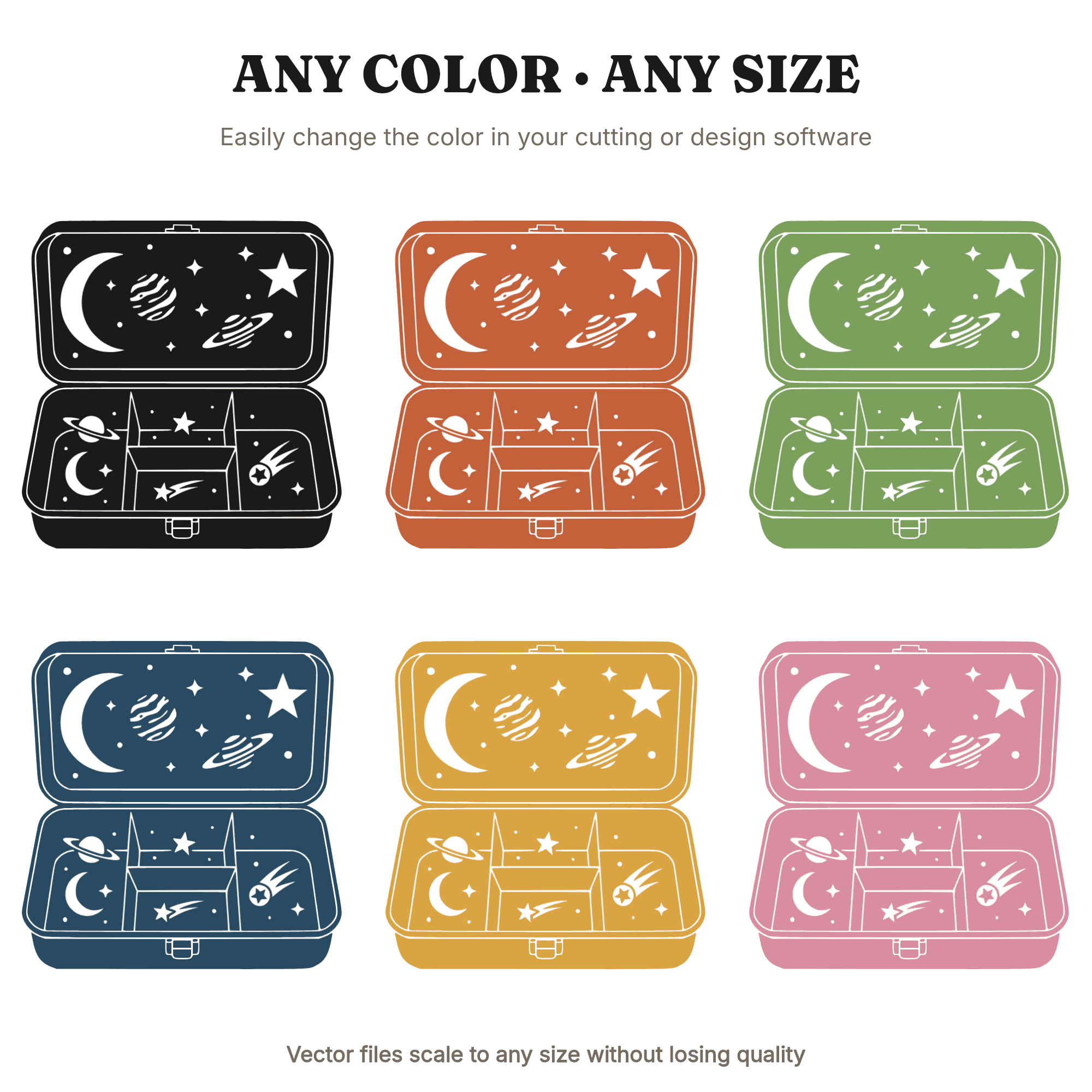 Vintage Lunchbox SVG PNG, Celestial Lunchbox Opened Flat Cut File, Retro School Mystical Design — view 2